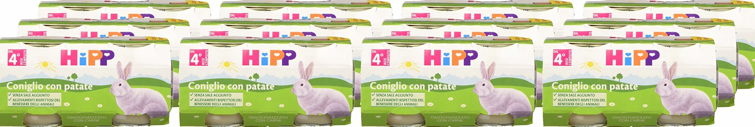 HiPP - Omogeneizzato di Carne per Neonati, Gusto Coniglio con Patate, Senza glutine, Senza Sali e Aromi Aggiunti, 24 Vasetti da 80 g