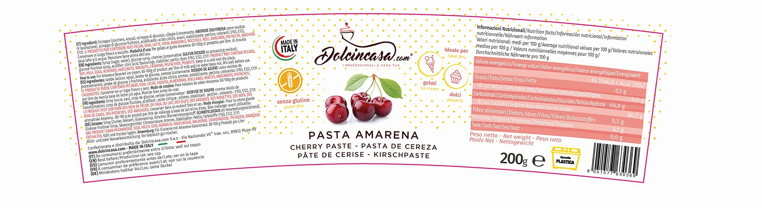 Pasta Gelato Amarena 200 Gr ottimo impiego in Gelateria e Pasticceria
