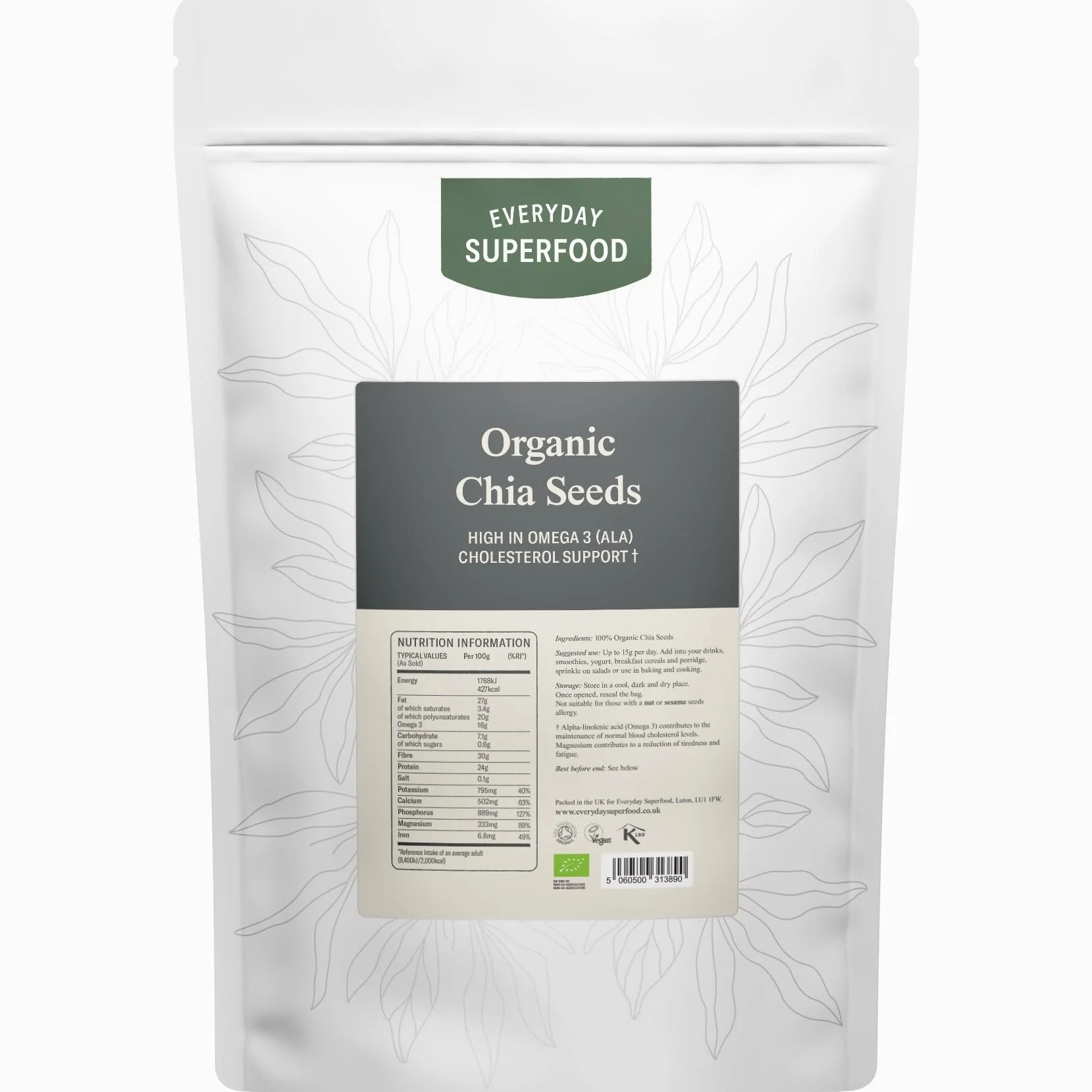 Semi di Chia Biologica 1kg Semi di Chia Neri Naturali Crudi Certificato Biologico Vegan Kosher Premium Chia Semi