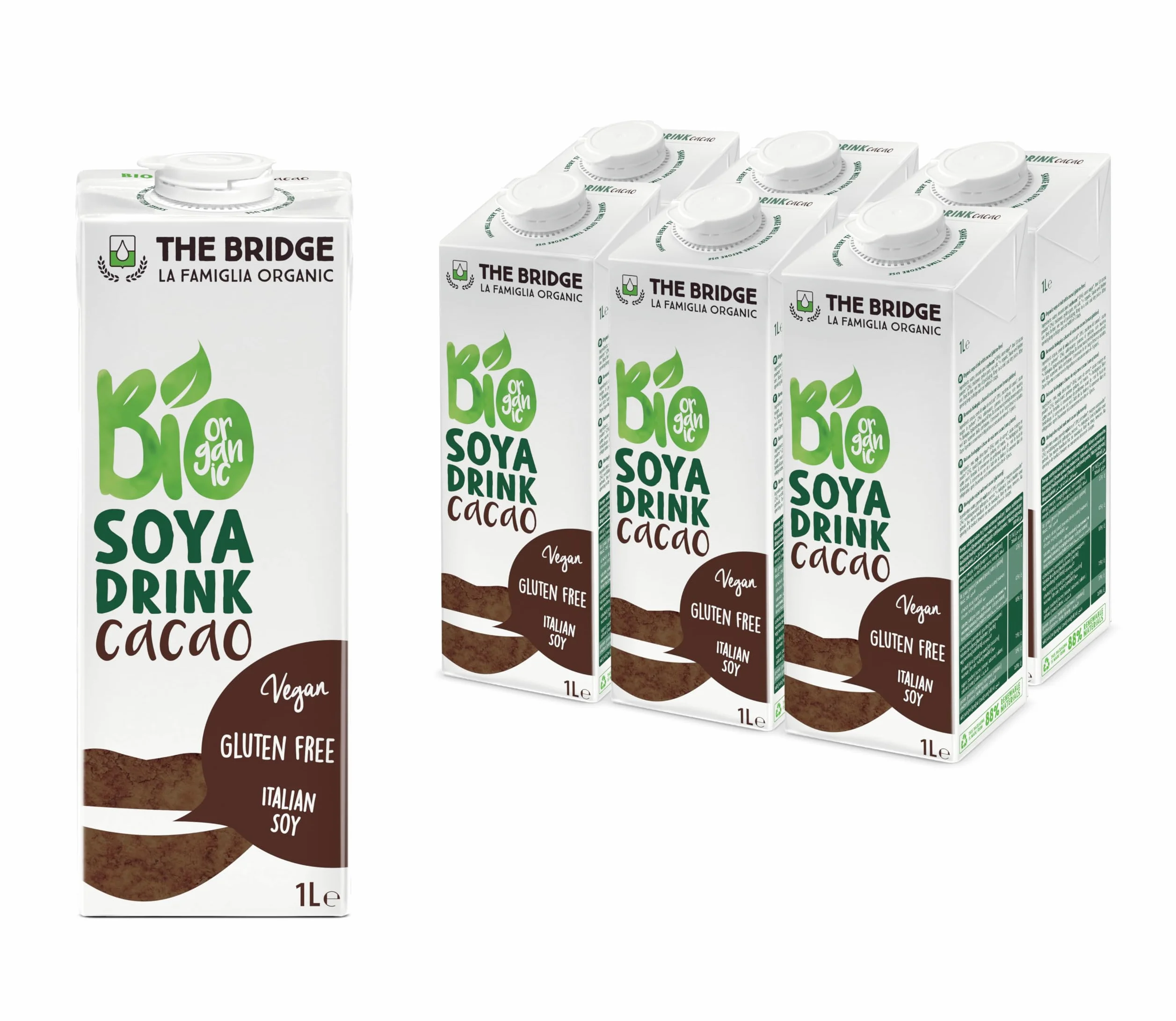 The Bridge - Bio Soya Drink Cacao - Bevanda Biologica a base di Soia con Cacao (Formato da 1 litro, Scatola da 12 pezzi)