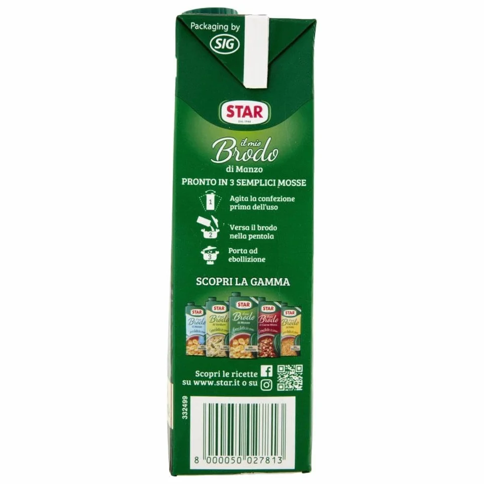 STAR Il Mio Brodo Manzo, 12 x 1 l, brodo liquido pronto, 100% naturale, senza conservanti, senza glutine + Beni Culinari portachiavi gratuito