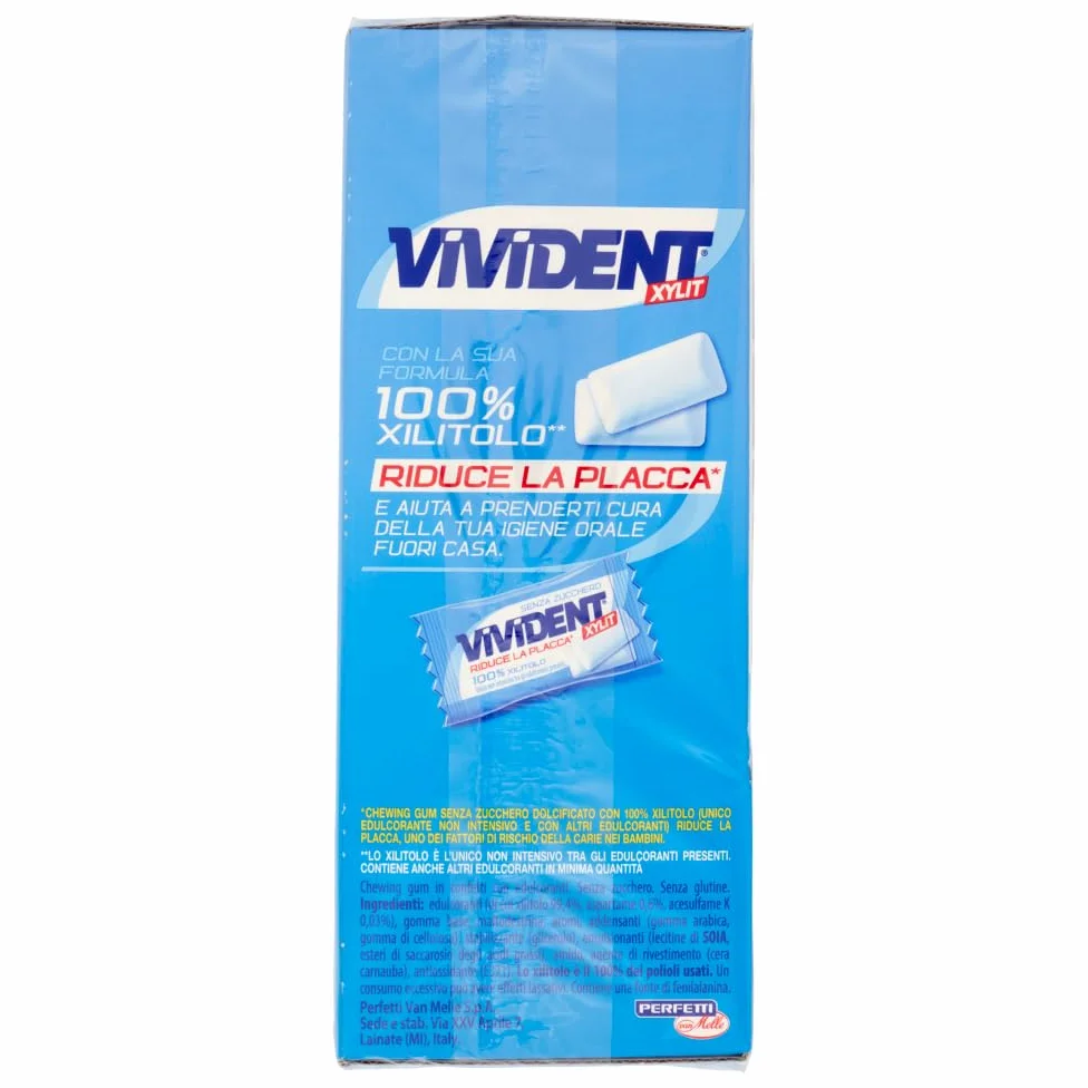 Vivident Xylit, Chewing Gum, Gusto Menta, Senza Zucchero, Senza Glutine, Confezione da 200 Gomme da Masticare Ripiene Monoporzione, Incartate Singolarmente,da Condividere, Feste, Compleanni