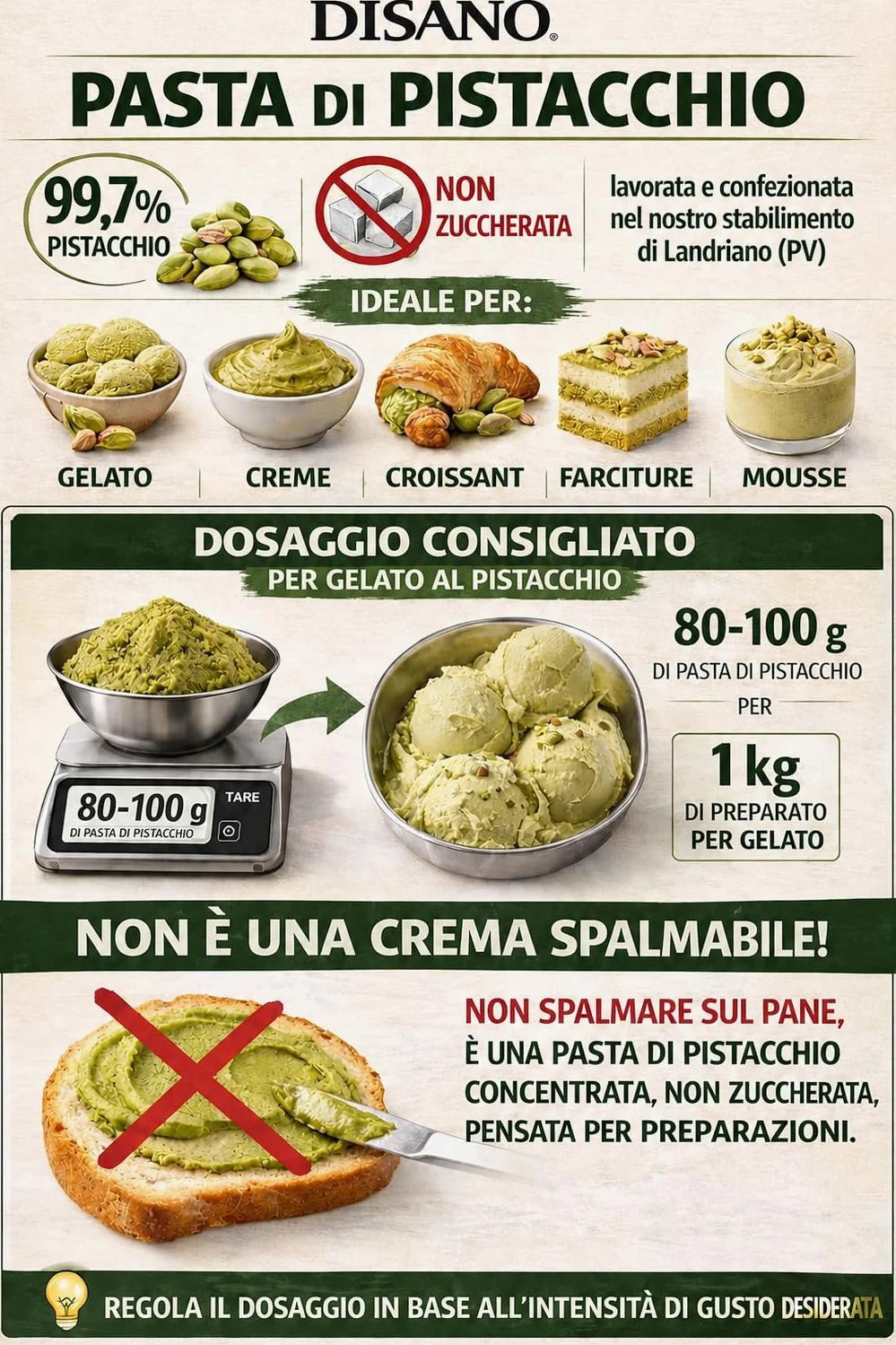 Pasta Pura di Pistacchio 1kg Disano – Pistacchi Selezionati – Ideale per Gelato, Creme e Pasticceria – Gusto Intenso e Naturale – Lavorata in Italia - Origine Pistacchi Extra UE