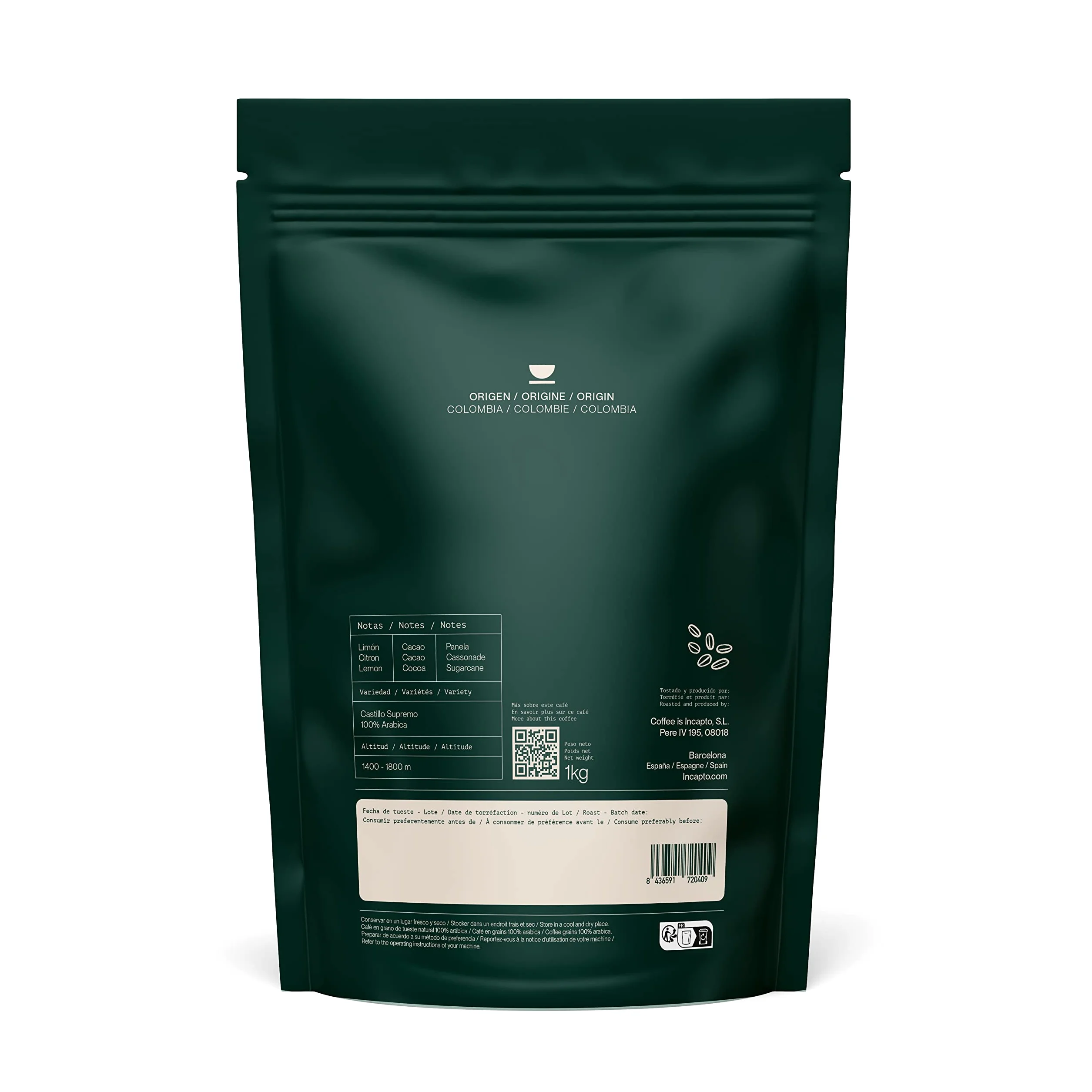 Incapto Caffè in Grani di Specialità 1kg | Origine Colombia | 100% Arabica | +80 punti SCA | Tostatura Naturale e Artigianale | Caffè Grani Naturale | Finca Huila, Cadifihuila