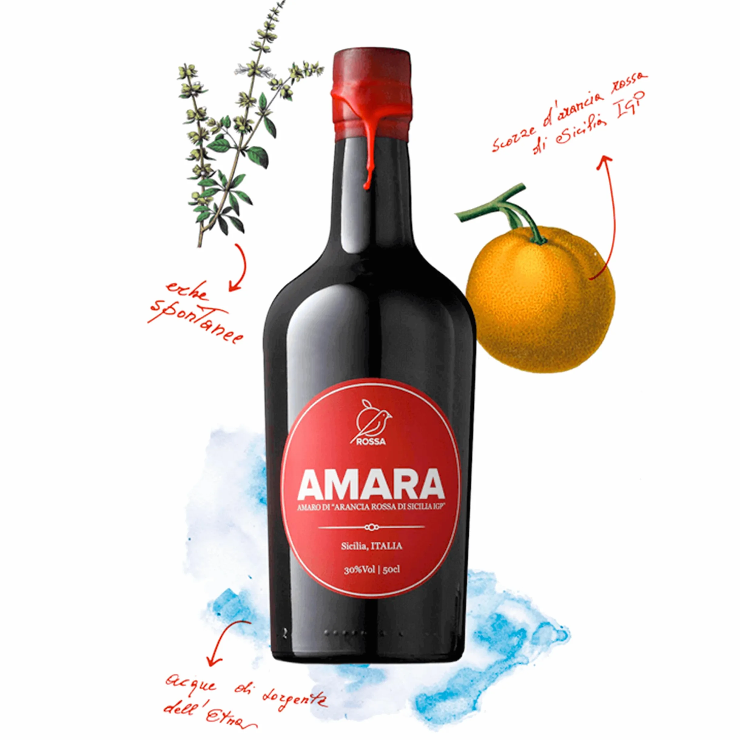 Rossa Amaro Amara della Sicilia | Amaro Siciliano con Scorze di Arancia Rossa Siciliane IGP | Vol. 30% 1500ml