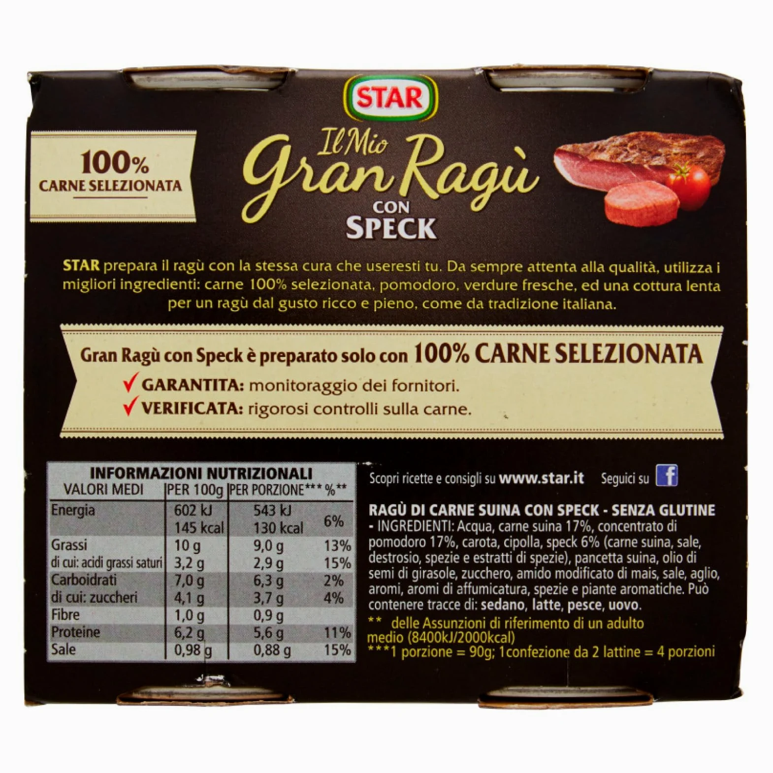 Star Il Mio Gran Ragù Star Il Mio Gran Ragù Mix Sughi Pronti Classico Extra Gusto Salsiccia Speck con Pomodoro Conserve Senza Glutine - 16 Lattine da 180g
