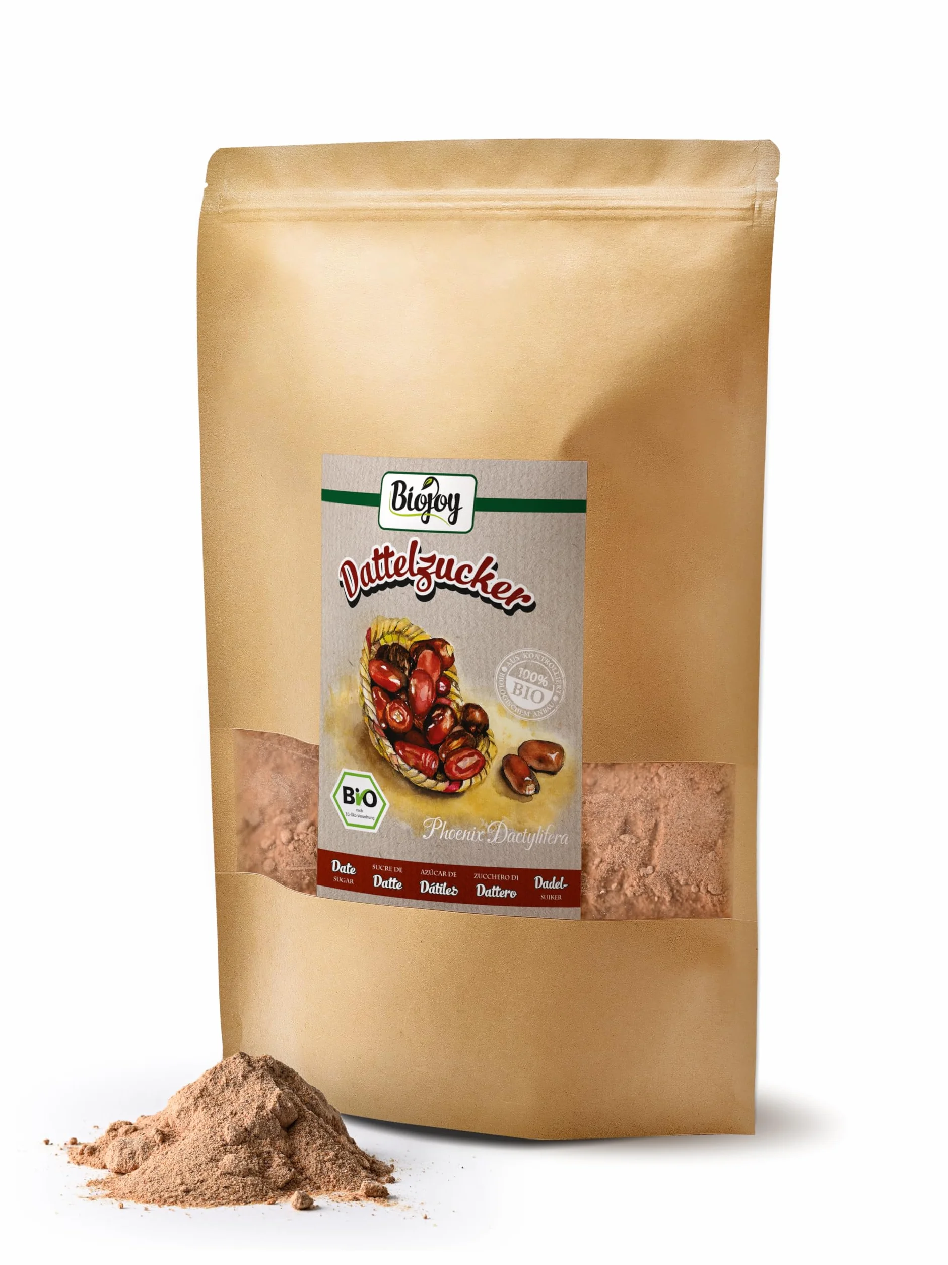 Biojoy Zucchero di datteri BIO (2 kg), non raffinato, naturale e senza additivi (Phoenix Dactylifera)