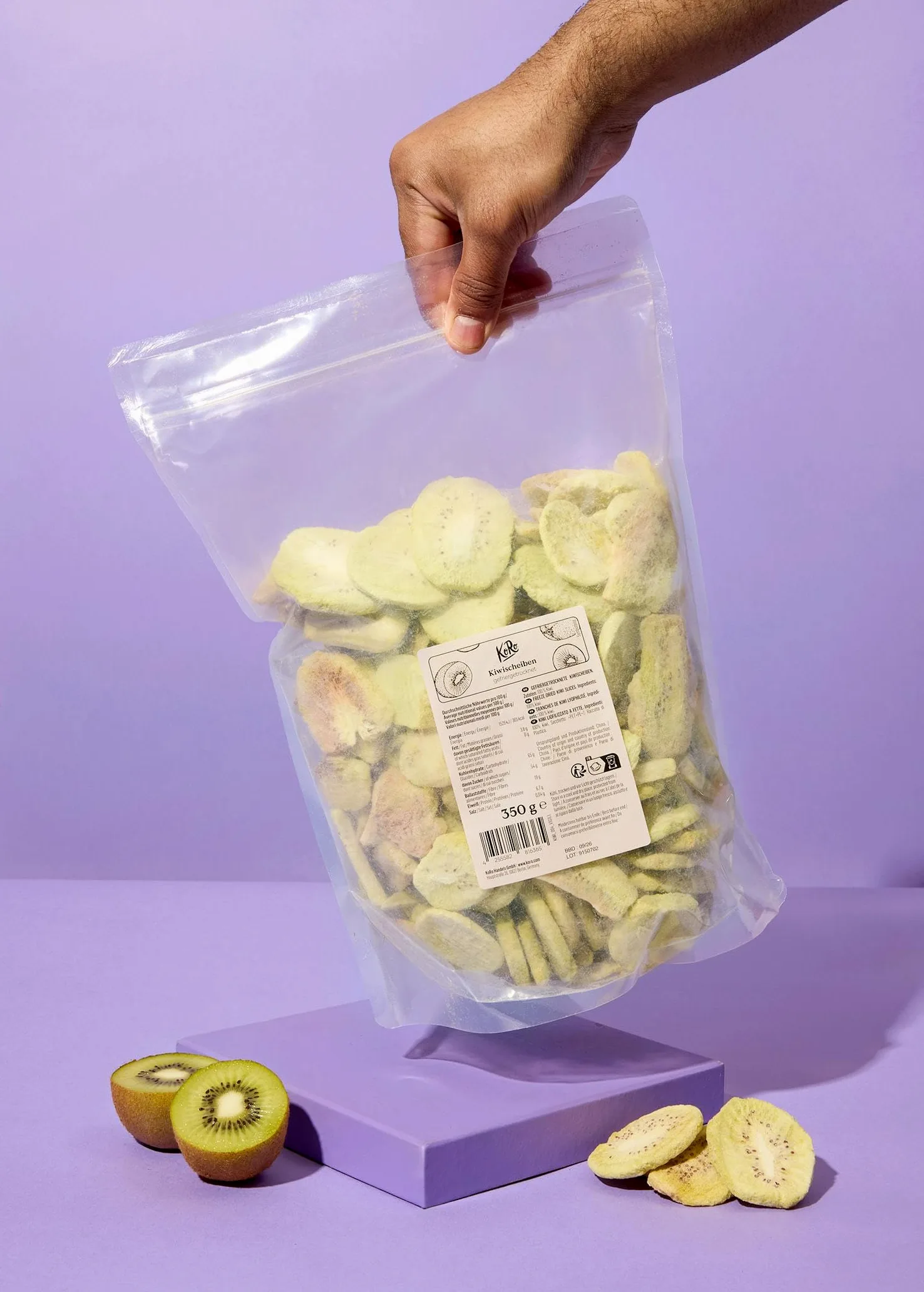 KoRo - Kiwi liofilizzati a fette 350 g - 100% kiwi - Alto contenuto di fibre - Senza additivi