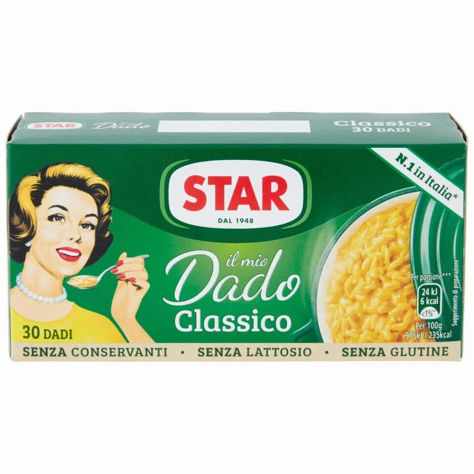 Confezione da 16 Star Il Mio Dado Classico, Preparato per brodo, scatole da 30 dadi + 1 Confezione di Talco Felce Azzurra in omaggio, Busta da 100g