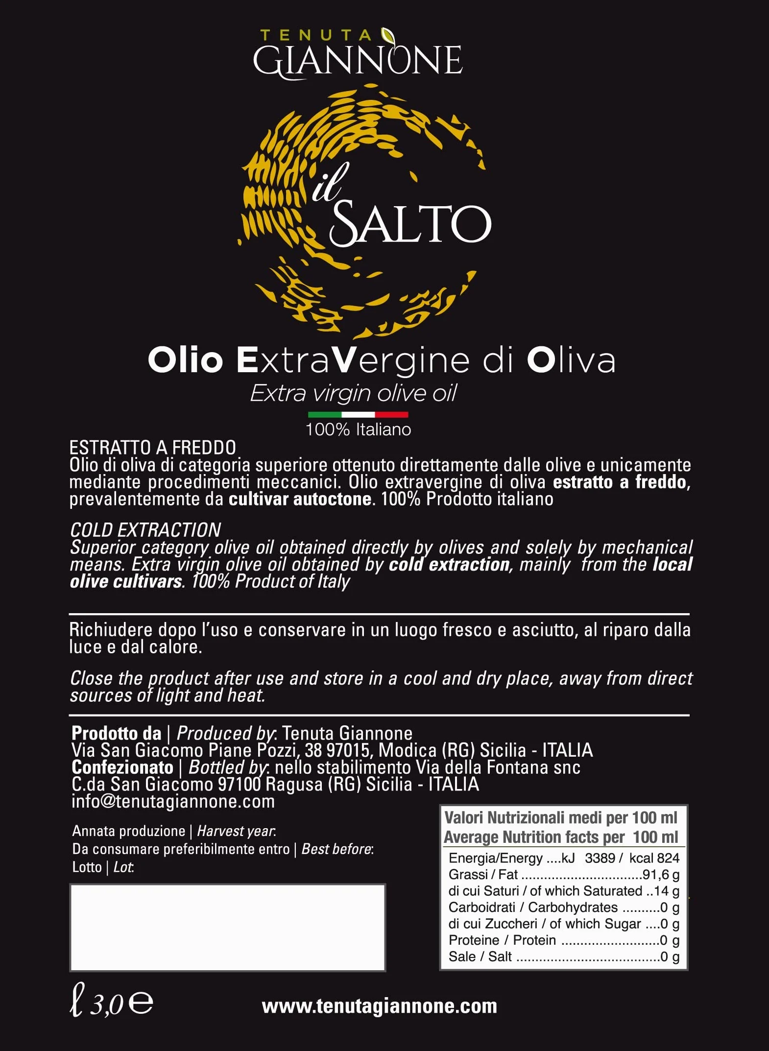Tenuta Giannone - Olio Extravergine Di Oliva il SALTO - 100% italiano - Bag in Box da 3/5 litri (Bag in Box 3 litri)