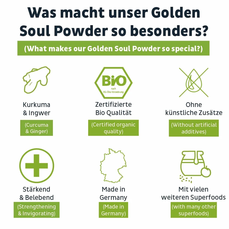 BIO Curcuma e Piperina Latte in polvere I Golden Milk alla curcuma in polvere con zenzero e molti altri superalimenti [dalla Germania] Immune-Boost & anti-infiammatori con curcumina - 200g