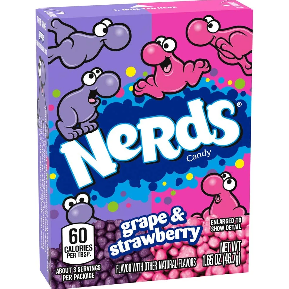 NERDS - Nerds Candy American Sour Candy | Combo perfetto di piccole caramelle al gusto di uva e fragola - Ideale per la condivisione - 36 pacchetti da 46,7 g