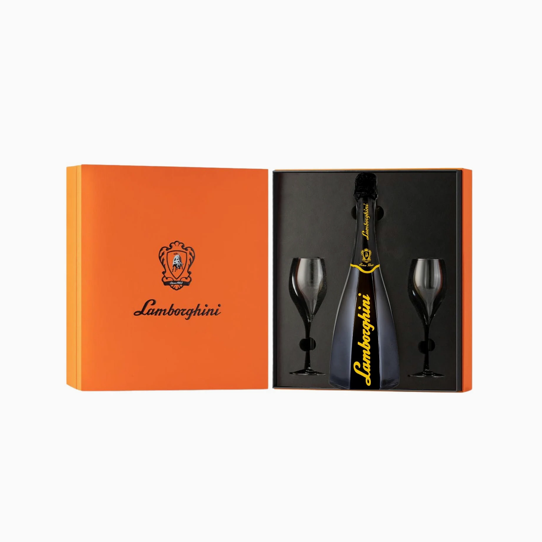 Lamborghini Ottagonale Extra Brut 0,75L, Yellow Label, Vino Spumante Secco, Metodo Charmat MADE IN ITALY (Ottagonale, Cofanetto + Flûte)