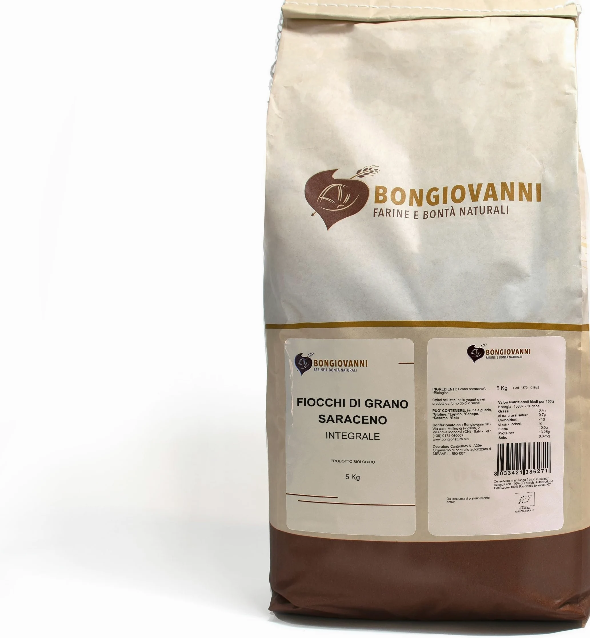 BONGIOVANNI FARINE E BONTA' NATURALI Fiocchi di Grano Saraceno - 5Kg