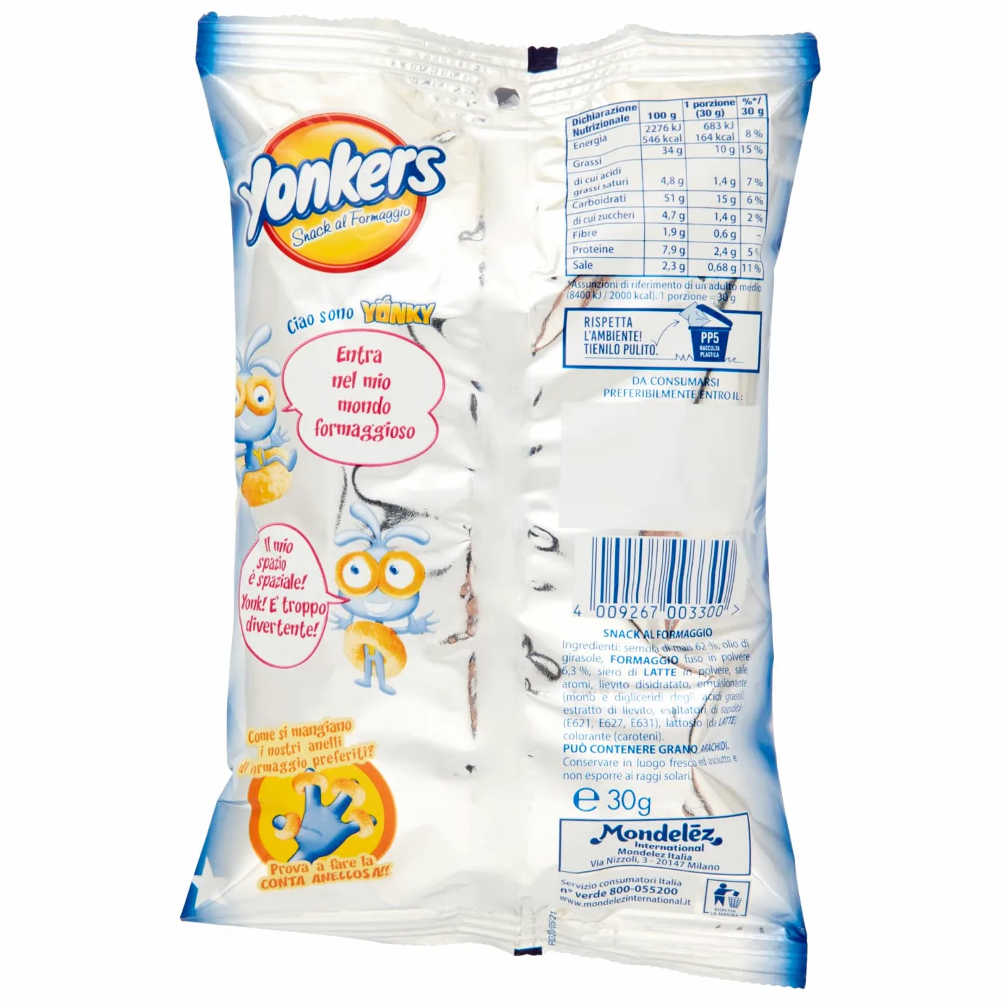 Yonkers, Snack al Formaggio, Irresistibili Anelli al Gusto Formaggio, Non Fritti, 40x30g (40 sacchetti da 30g)