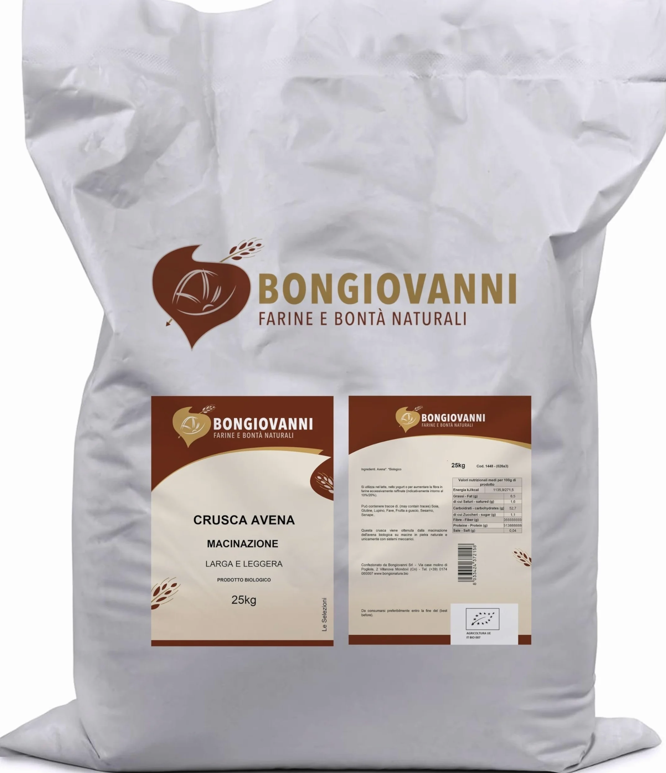 BONGIOVANNI FARINE E BONTA' NATURALI Crusca d'Avena 25Kg BIO (macinazione larga e leggera)
