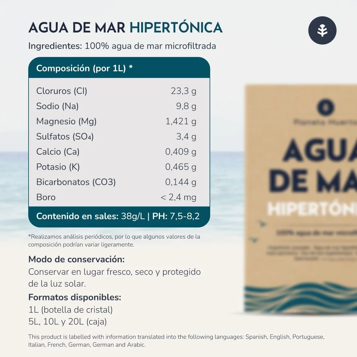 PIANETA ORTO | Acqua di Mare 20L Microfiltrata 100% pura proveniente dal Mar Mediterraneo - Acqua di mare per bere ipertonica Nutrienti essenziali intatti