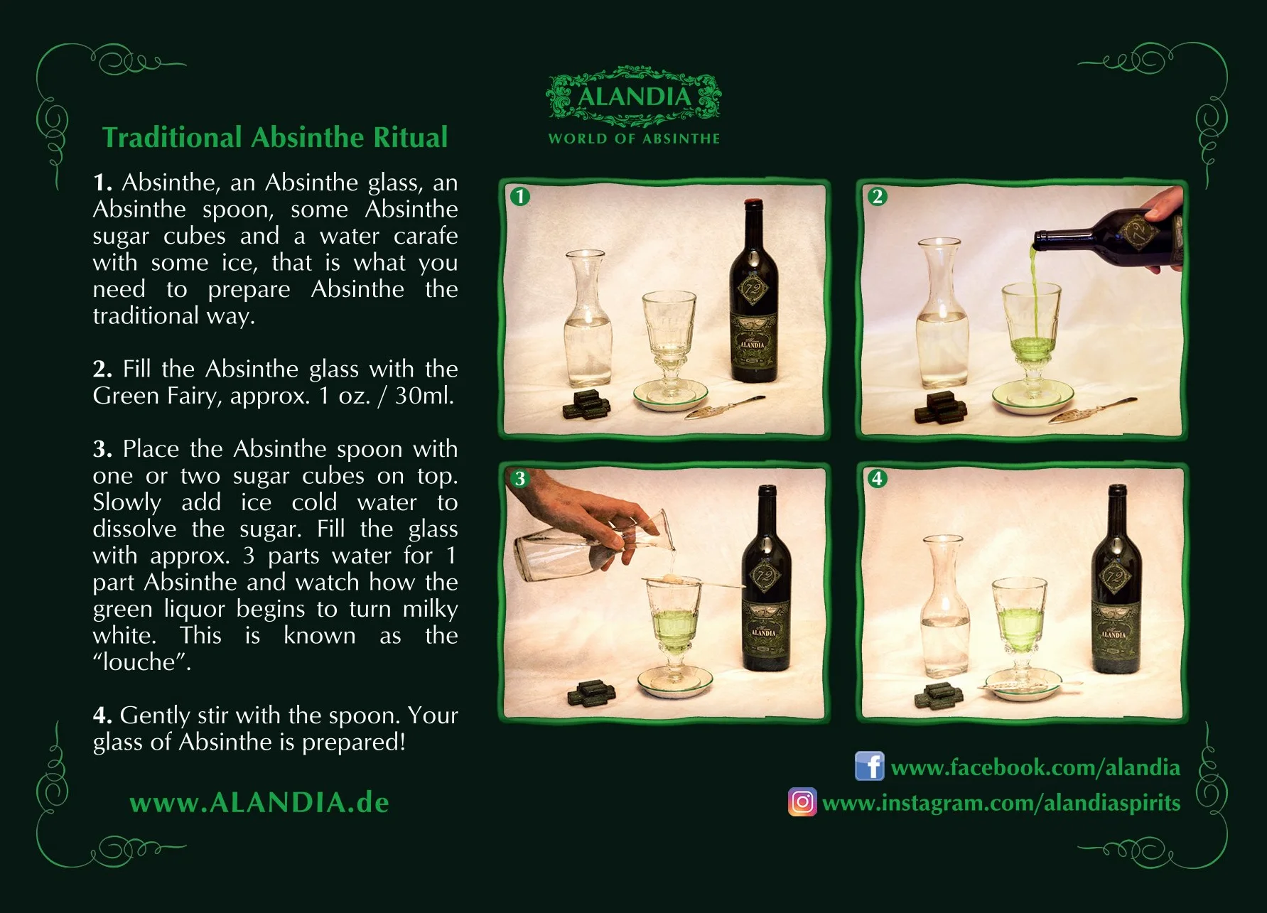 1x Fontana per Assenzio di ALANDIA | 2x Bicchieri per Assenzio | 2x Cucchiai | 1x Zucchero