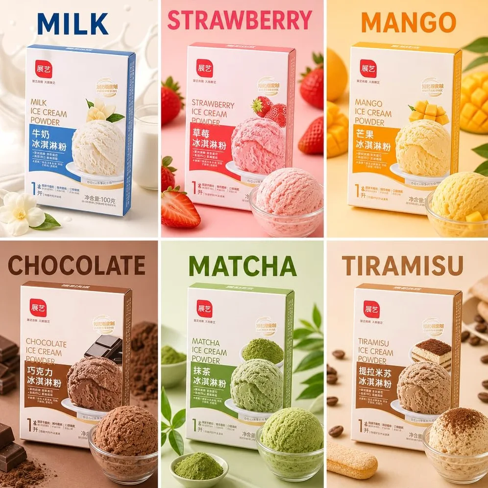 6 Gusti Di Gelato In Polvere Confezione Da 100 G Fai Te Fatto In Casa Facile Preparare Senza Bisogno Macchine Fragola Matcha Cioccolato