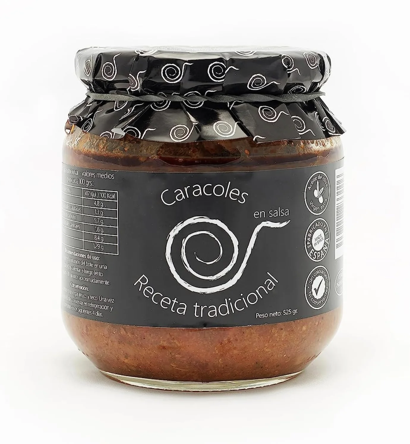 Lumache da mangiare. Lumache in salsa. Lumache cotte 550gr (Confezione da 8). Ricetta familiare, casalinga e artigianale. Conserve gastronomiche. Regalo originale per tutti. Prodotto 100% fatto Spagna