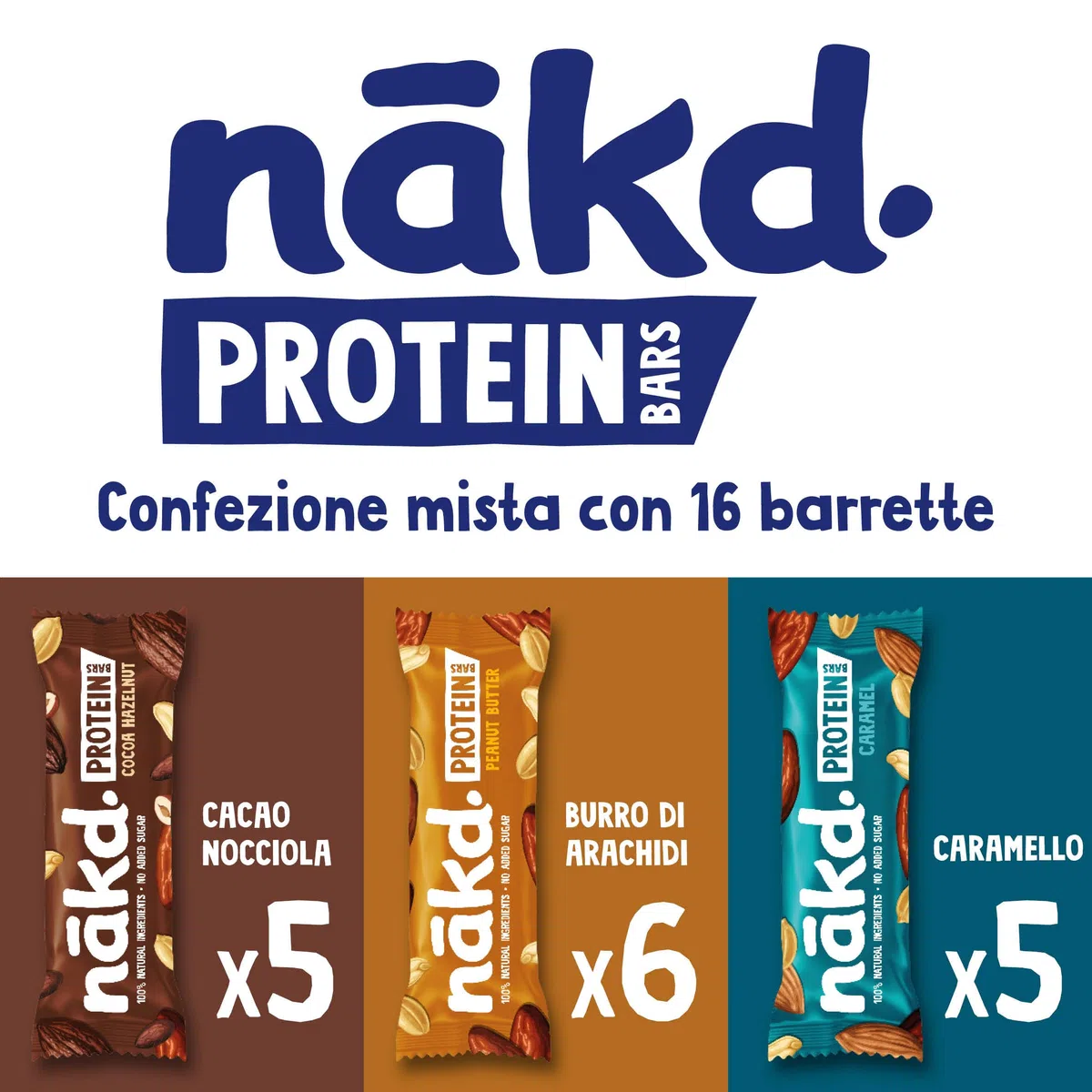 Nākd. Protein Confezione Mista | Barrette Proteiche | 7g di Proteine Vegetali | 100% Ingredienti Naturali | Senza Zuccheri Aggiunti | Vegan | 16 x 45g | 720g
