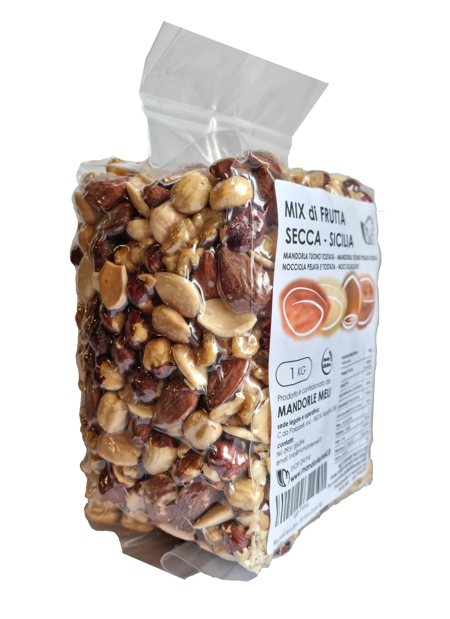 Mix Frutta Secca Sgusciata Siciliana - Mandorle Tostate, Mandorle Tostate Pelate, Nocciole Tostate e Noci - Fonte di Vitamine e Fibre Senza Glutine (1kg)