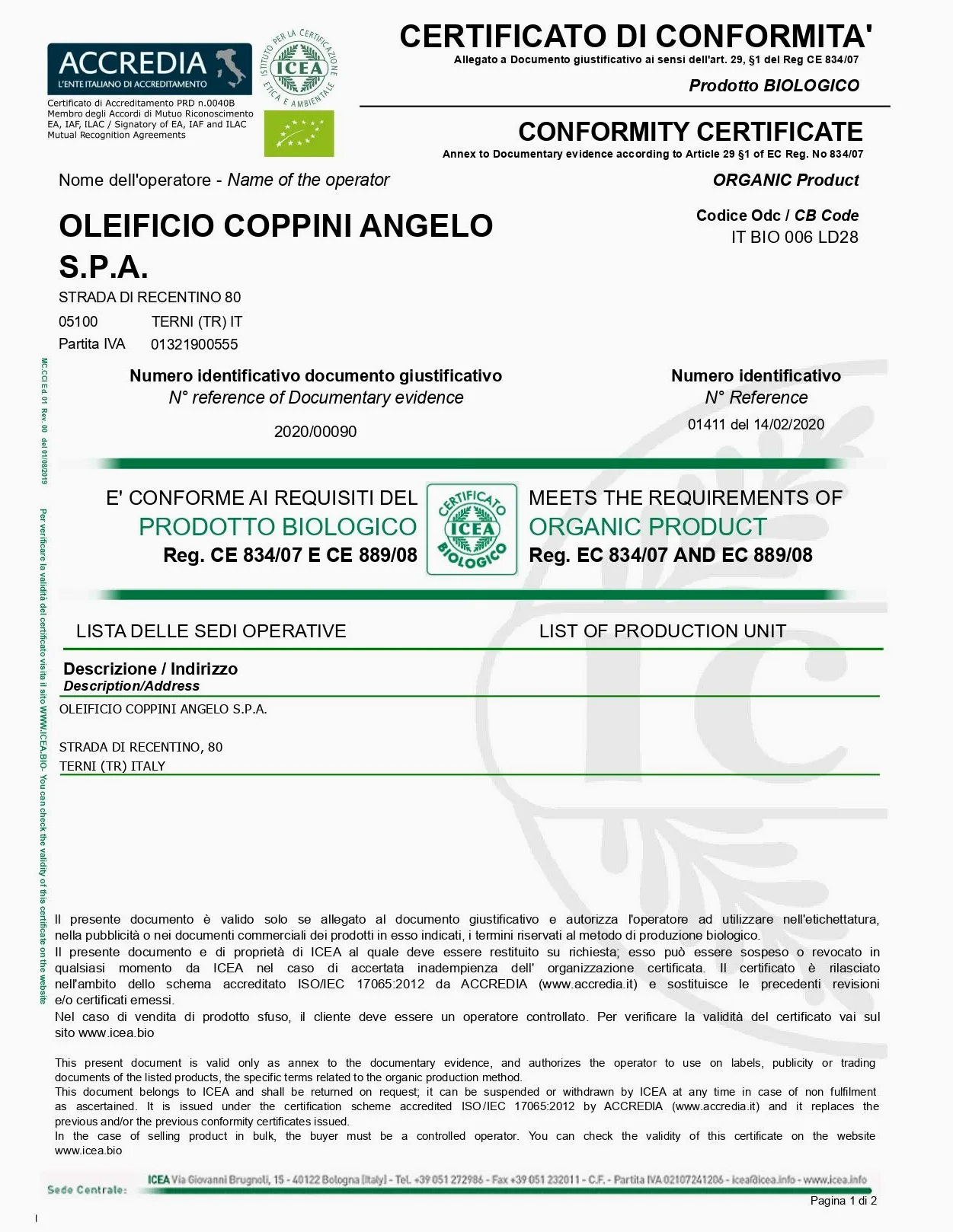 COPPINI TERNI Olio Extra vergine di Oliva Coppini Biologico Italiano - 5 L