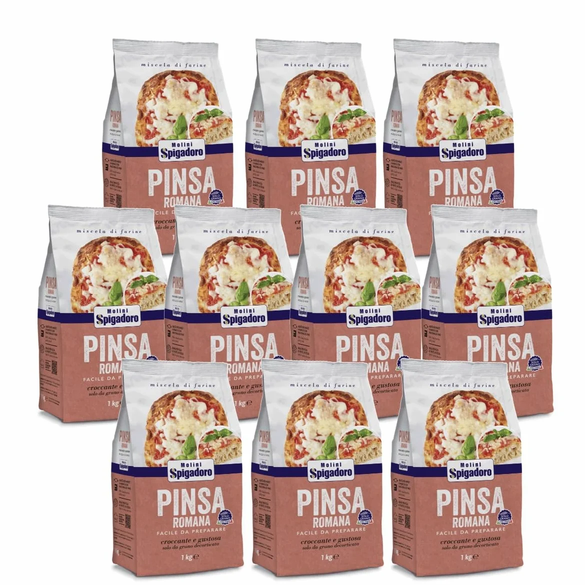 Molini Spigadoro Mix Pinsa Romana (10pezzi x 1kg) miscela con farina da grano 100% Italiano, Decorticato e farina di riso e soia, ottima per pizza e impasti ad alta idratazione