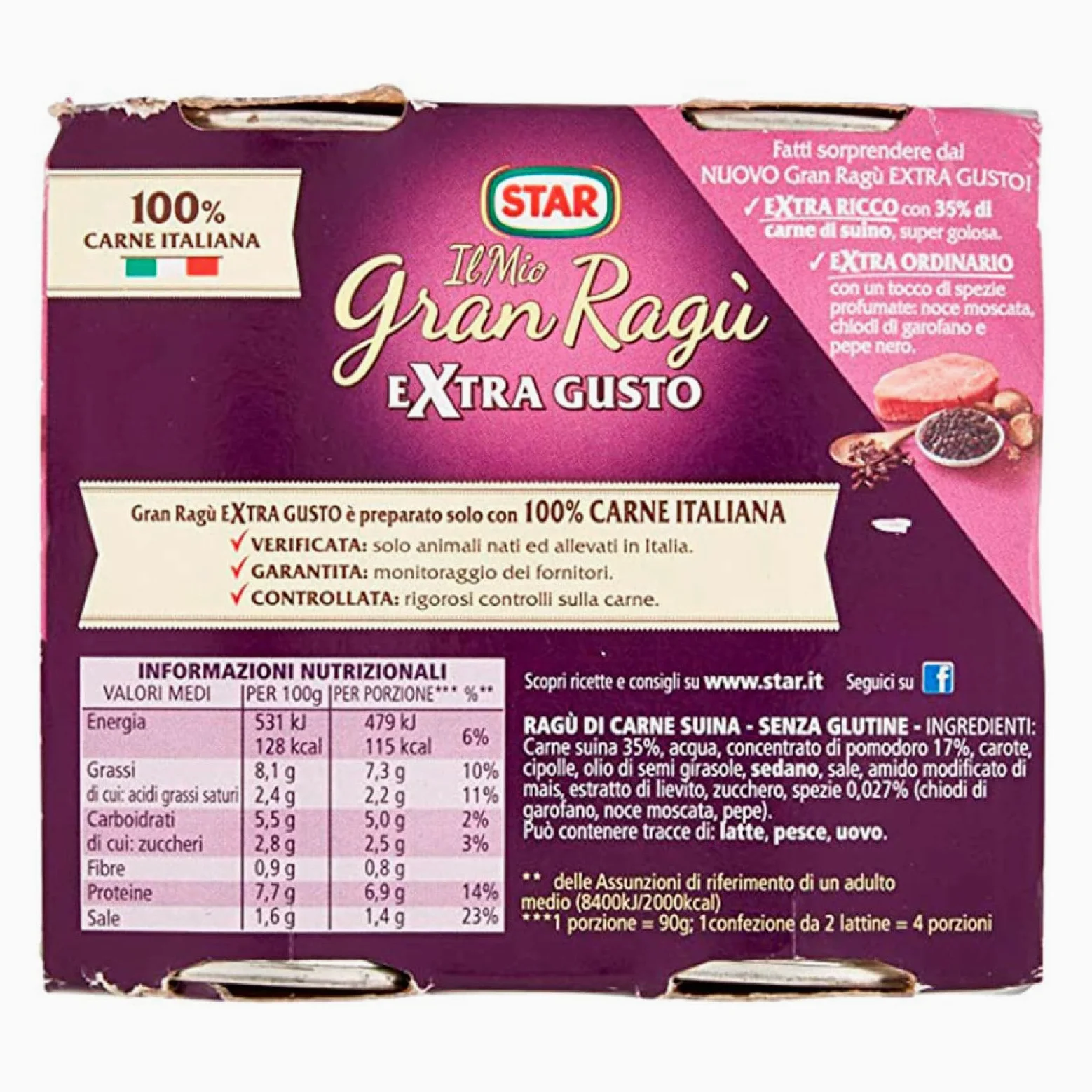 Star Il Mio Gran Ragù Star Il Mio Gran Ragù Mix Sughi Pronti Classico Extra Gusto Salsiccia Speck con Pomodoro Conserve Senza Glutine - 16 Lattine da 180g