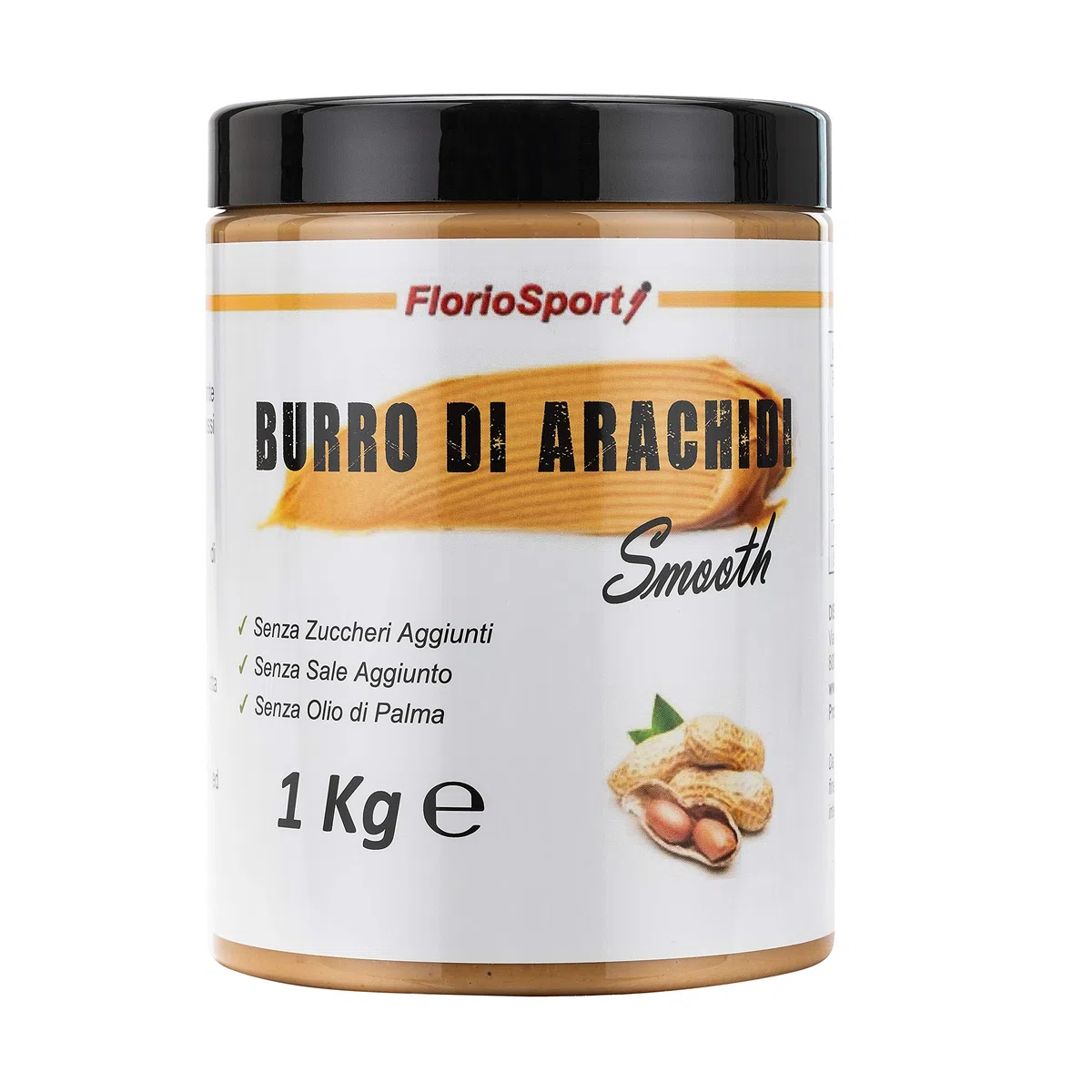 Burro di Arachidi Smooth, 1000 g FlorioSport Burro di Arachidi Liscio 100% Naturale - Peanut Butter - Alimento Proteico - Adatto per Vegetariani - Senza Zucchero e Sale Aggiunto