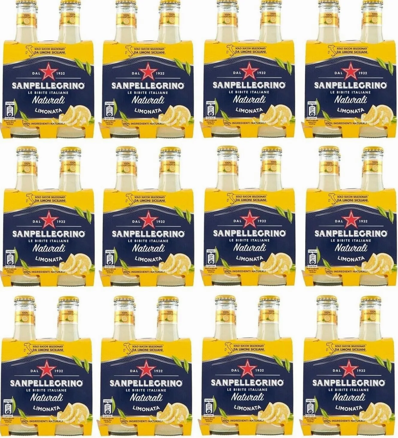 48x San Pellegrino Limonata Naturali Bevanda Analcolica Rinfrescante con succo di limone italiano, Bottiglia di vetro 20cl
