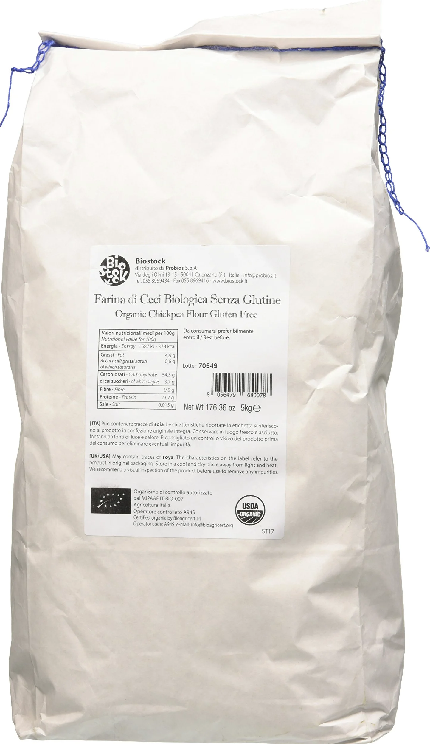 Probios Farina di Ceci Bio - Senza Glutine - Confezione da 5 kg - L'imballo può variare