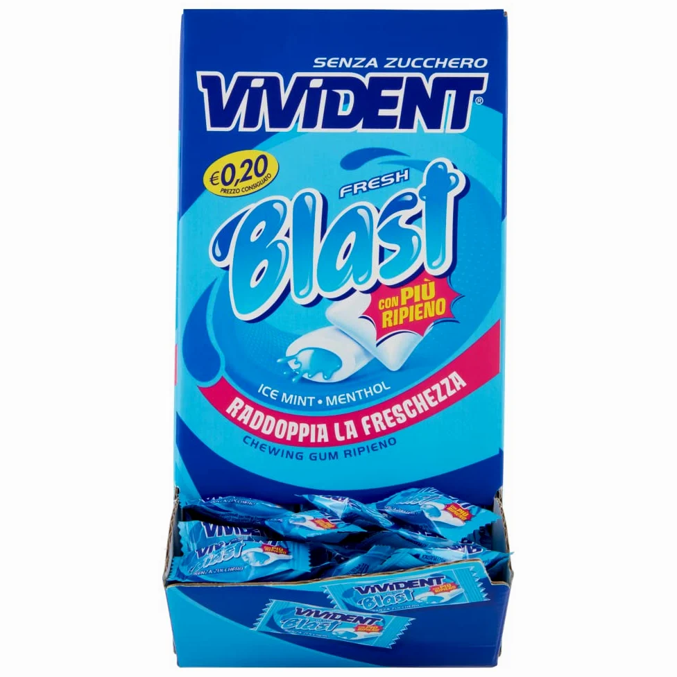 Vivident Fresh Blast, Chewing Gum Ripieno, Senza Zucchero, Gusto Menta, Senza Glutine, Confezione da 200 Gomme da Masticare incartate singolarmente