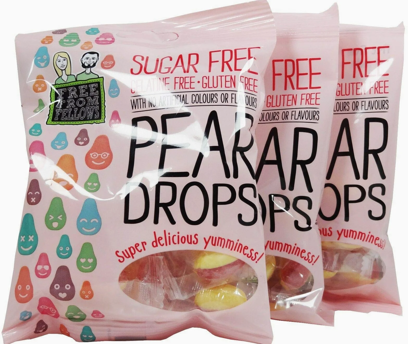 3 x Free From Fellows Sugar Free Pear Drops Sweets 70g