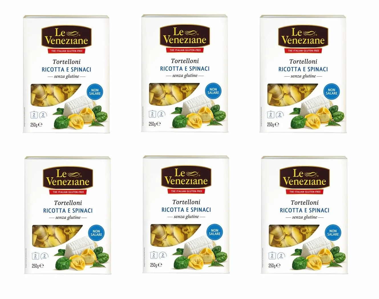 LE VENEZIANE TORTELLINI RICOTTA E SPINACI SENZA GLUTINE, GLUTEN FREE - 6 PEZZI DA 250G (TOT. 1500 GR.)
