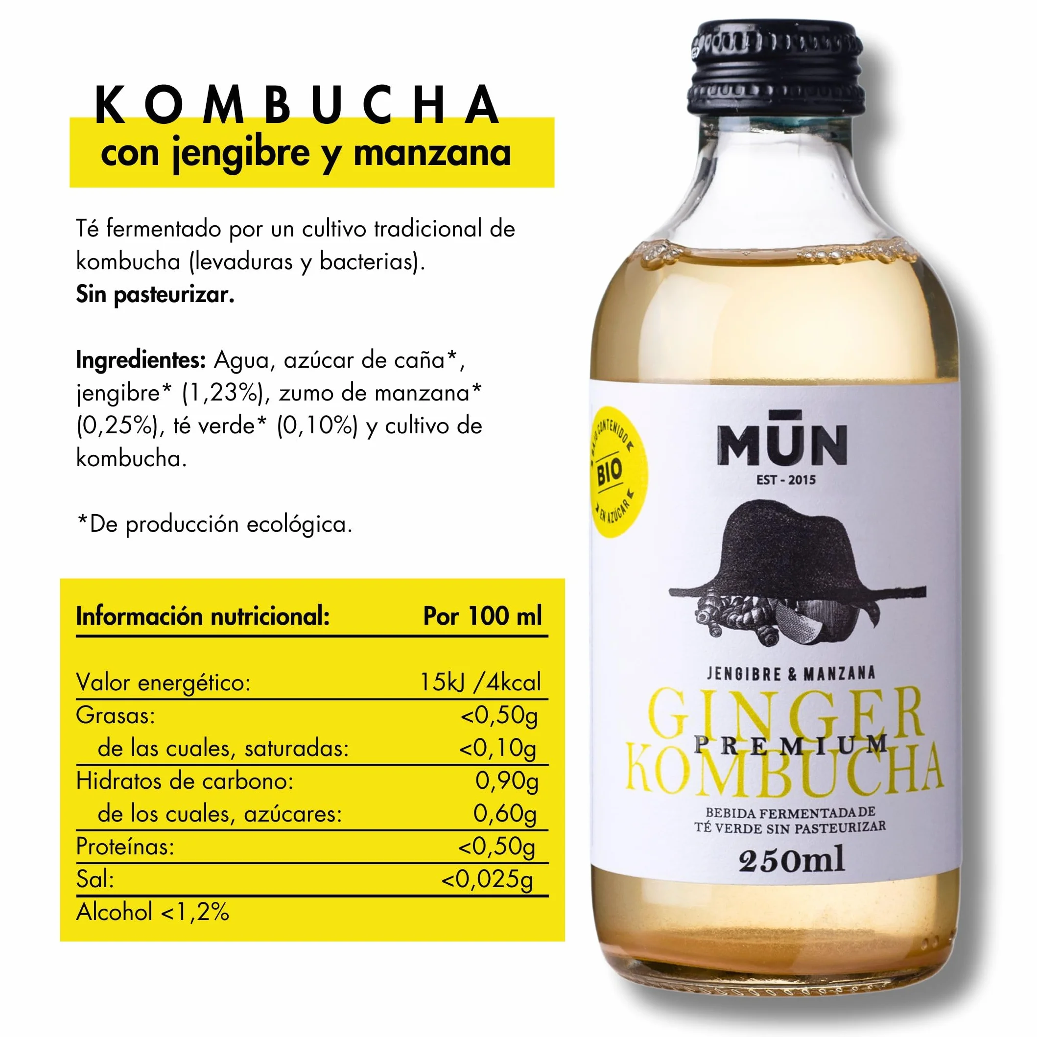 KOMBUTXA BEBIDA TE KOMBUCHA ORGANICA - Pack 12x250ml | Sapori Misti | Bevanda Energetica al Tè Fermentato Biologico | Senza zuccheri aggiunti