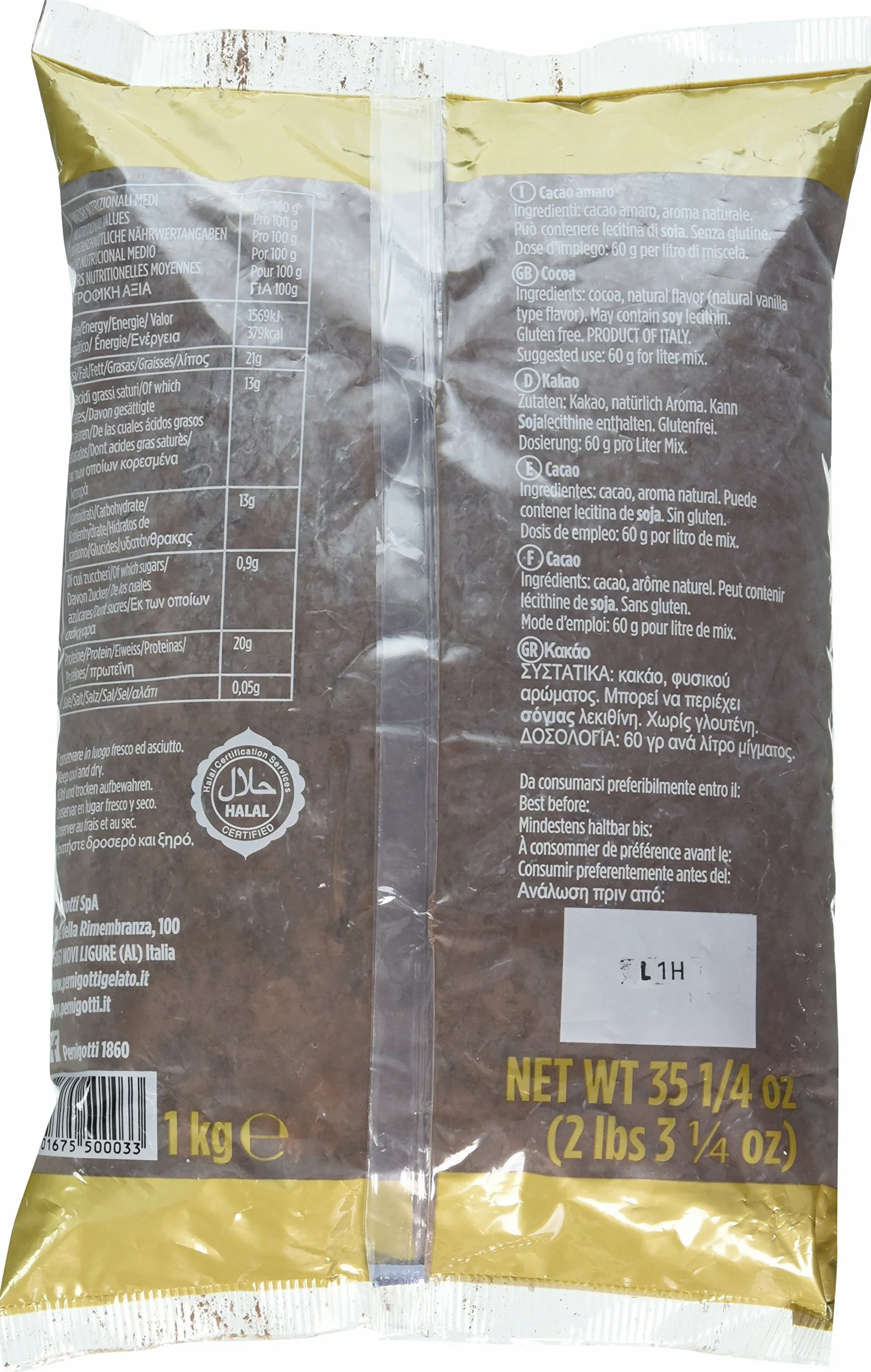 Pernigotti Cacao - 1 kg (2,2 libbre) - dal famoso produttore di cioccolato italiano, scuro, ricco, con un pizzico di vaniglia