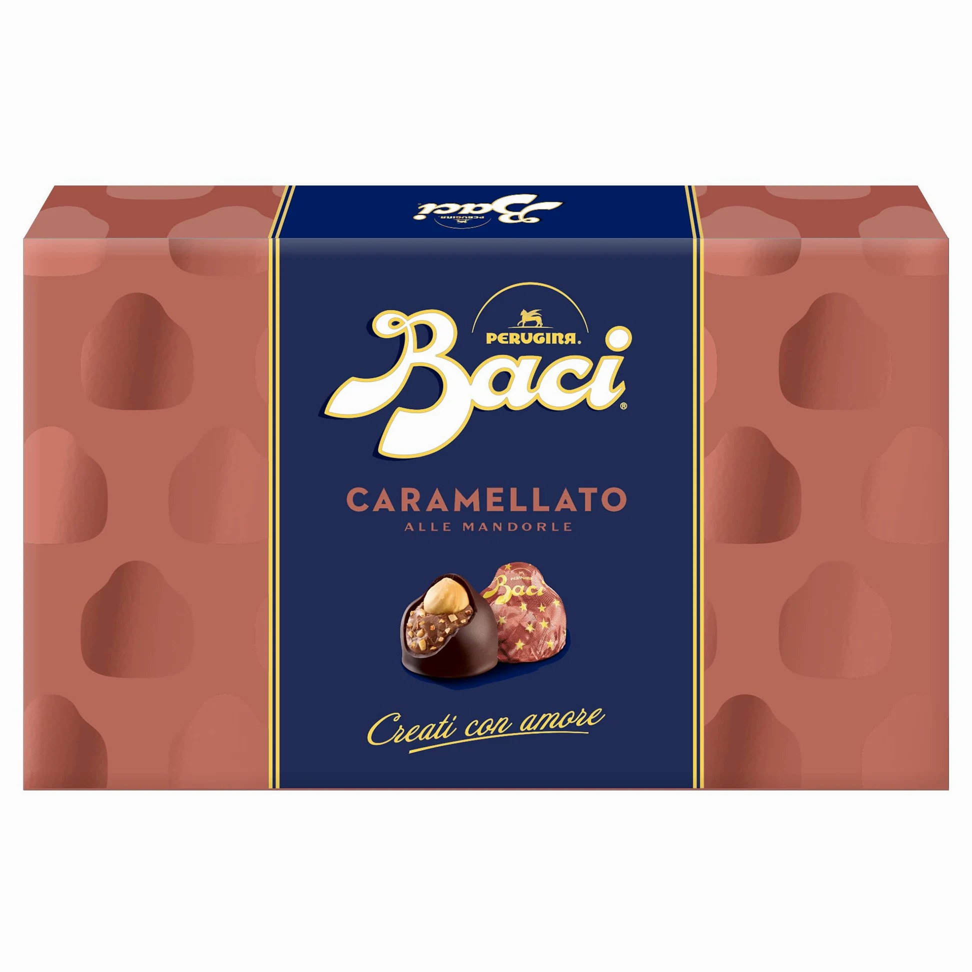 BACI PERUGINA Caramellato alle Mandorle Cioccolatini Fondenti ripieni al Gianduia, Scatola Regalo 150g