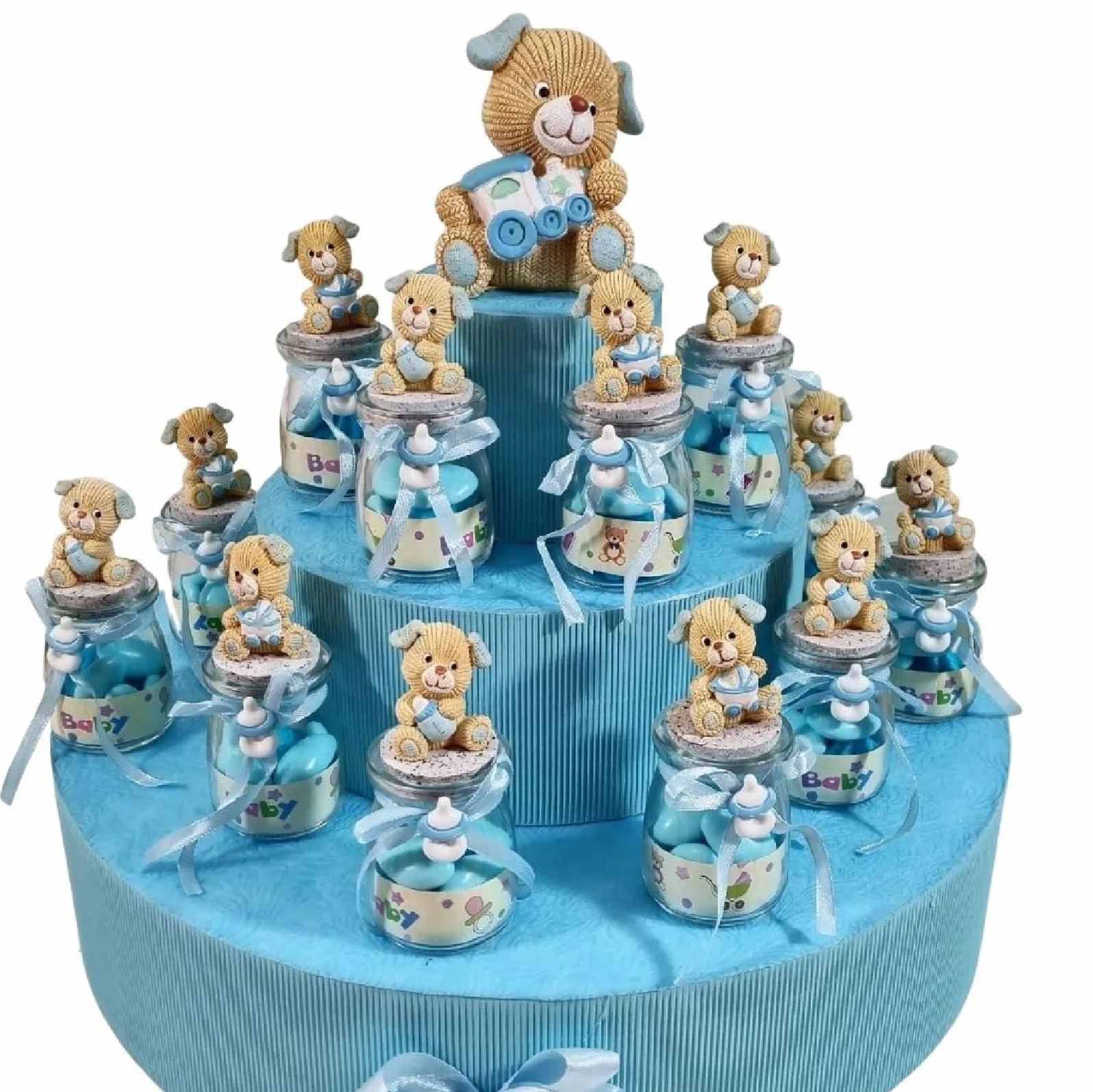 Torta vasetti bomboniere cagnolini Completi di Confetti e Marshmallow (Torta 25vesetti Angeli Luna)