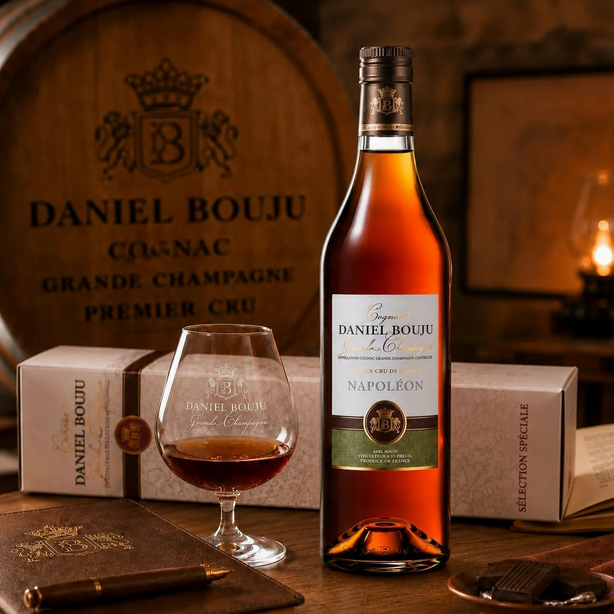 Daniel Bouju | Napoléon 70 cl con Astuccio – Grande Champagne Premier Cru – Distillato Francese di Pregio – 40% Vol. - Confezione da 3 bottiglie