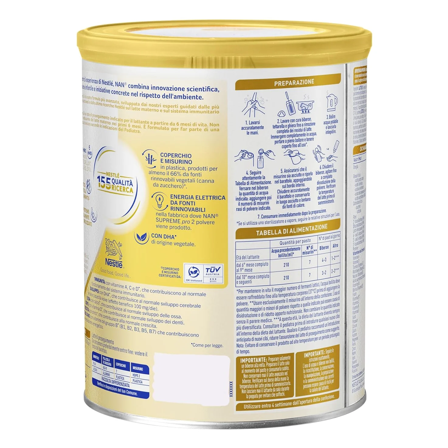 NESTLÉ NAN SUPREMEpro 2 Latte di Proseguimento Polvere da 6 mesi, Latta 800g