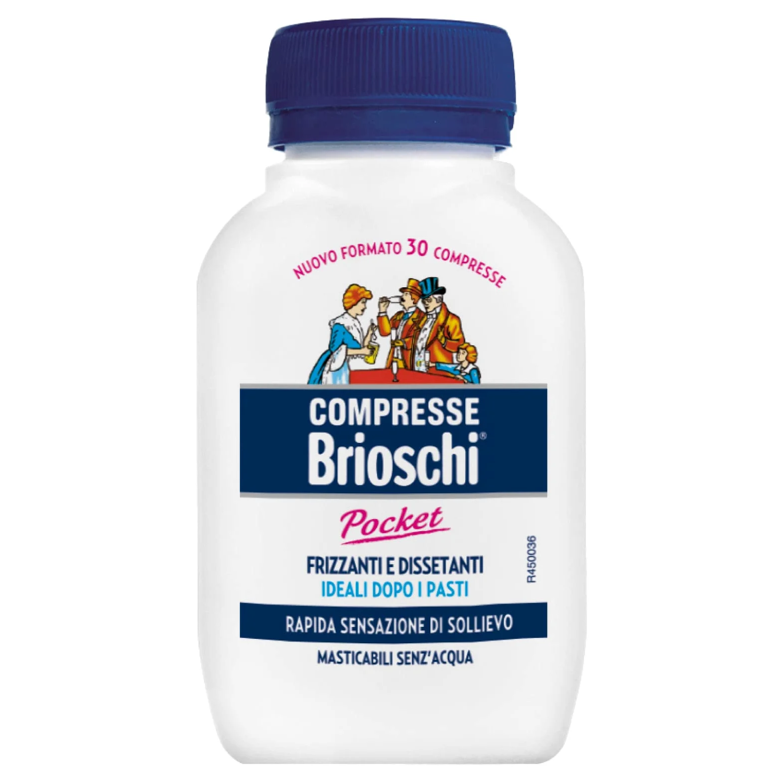 4x Brioschi Pocket Compresse Masticabili Digestivo Frizzante e Dissetante al Gusto Limone - 4 Barattoli da 30 Compresse Masticabili