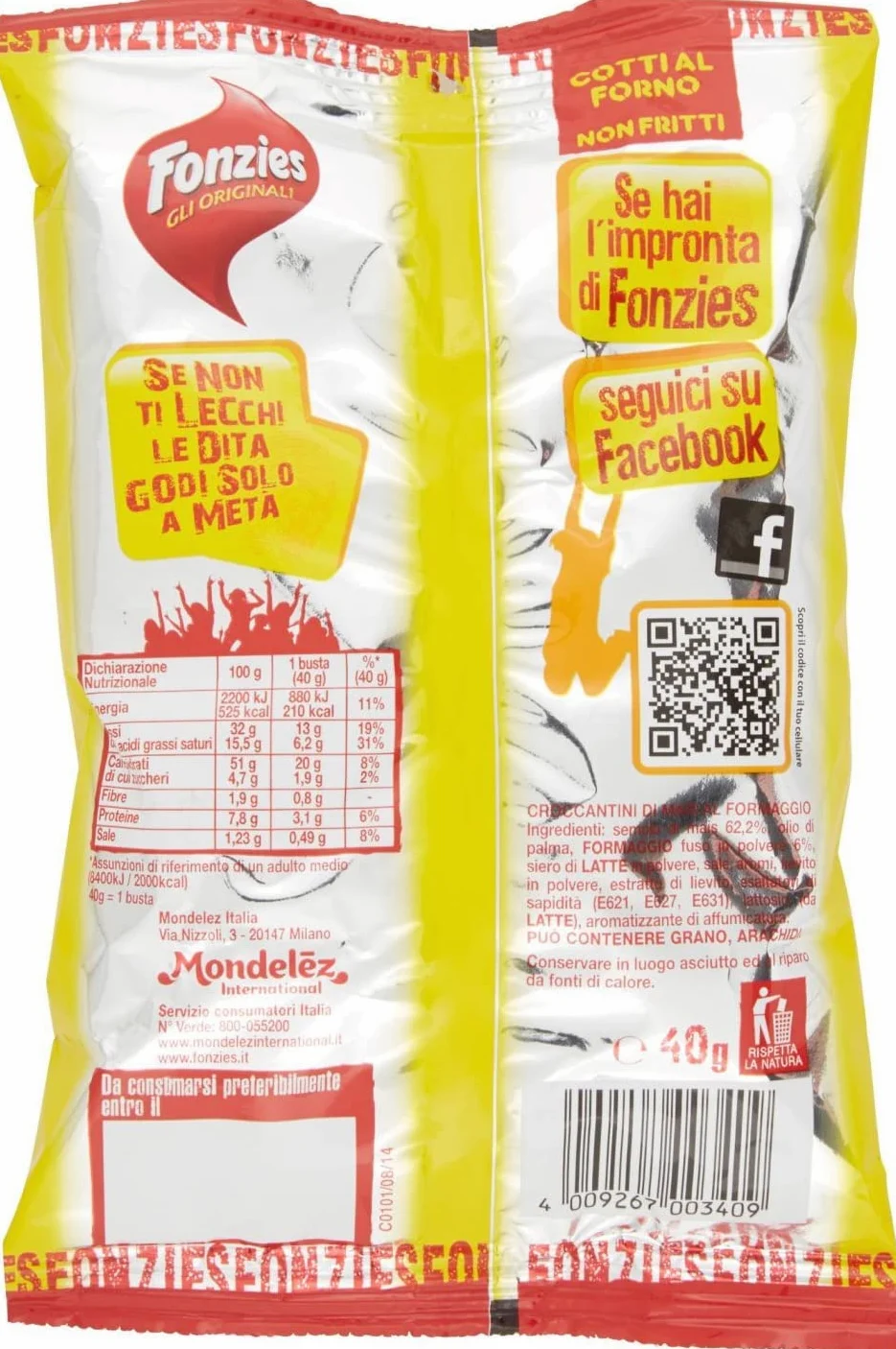 Fonzies Gli Originali - 50 snack di mais con gusto di formaggio, 40 g