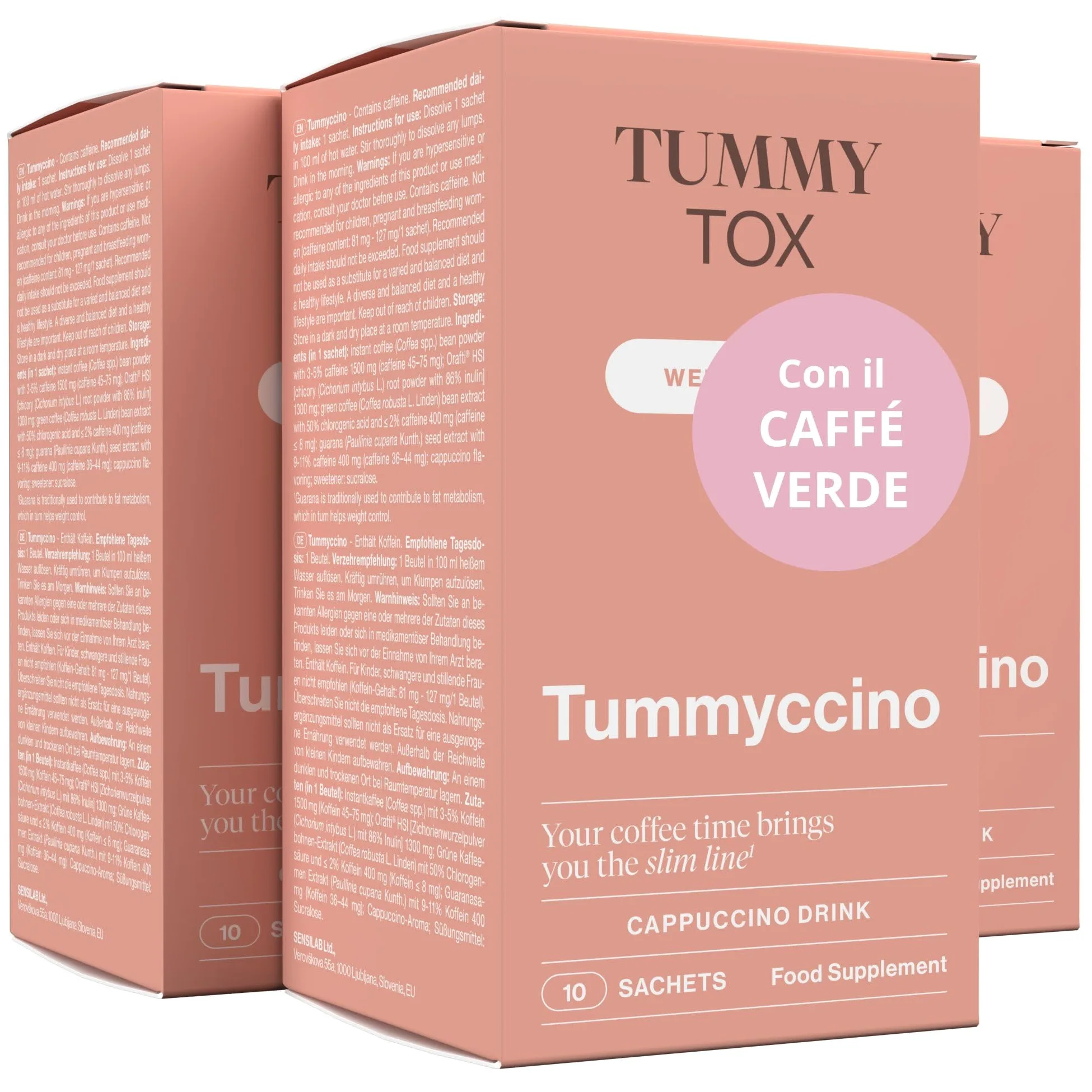 Bevanda al Caffe con Caffeina, Guarana, Inulina e Cicoria Solubile con Estratto di Caffè Verde - Arôme Cappuccino, 30 Bustine, Tummy Tox Tummyccino