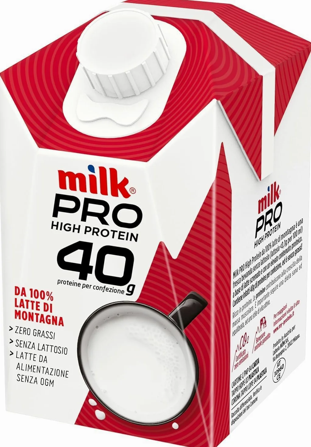 12 Milk Pro Protein Drink 40g di Proteine 12 Pezzi da 500ml Latte di Montagna, Senza Grassi, Senza Lattosio