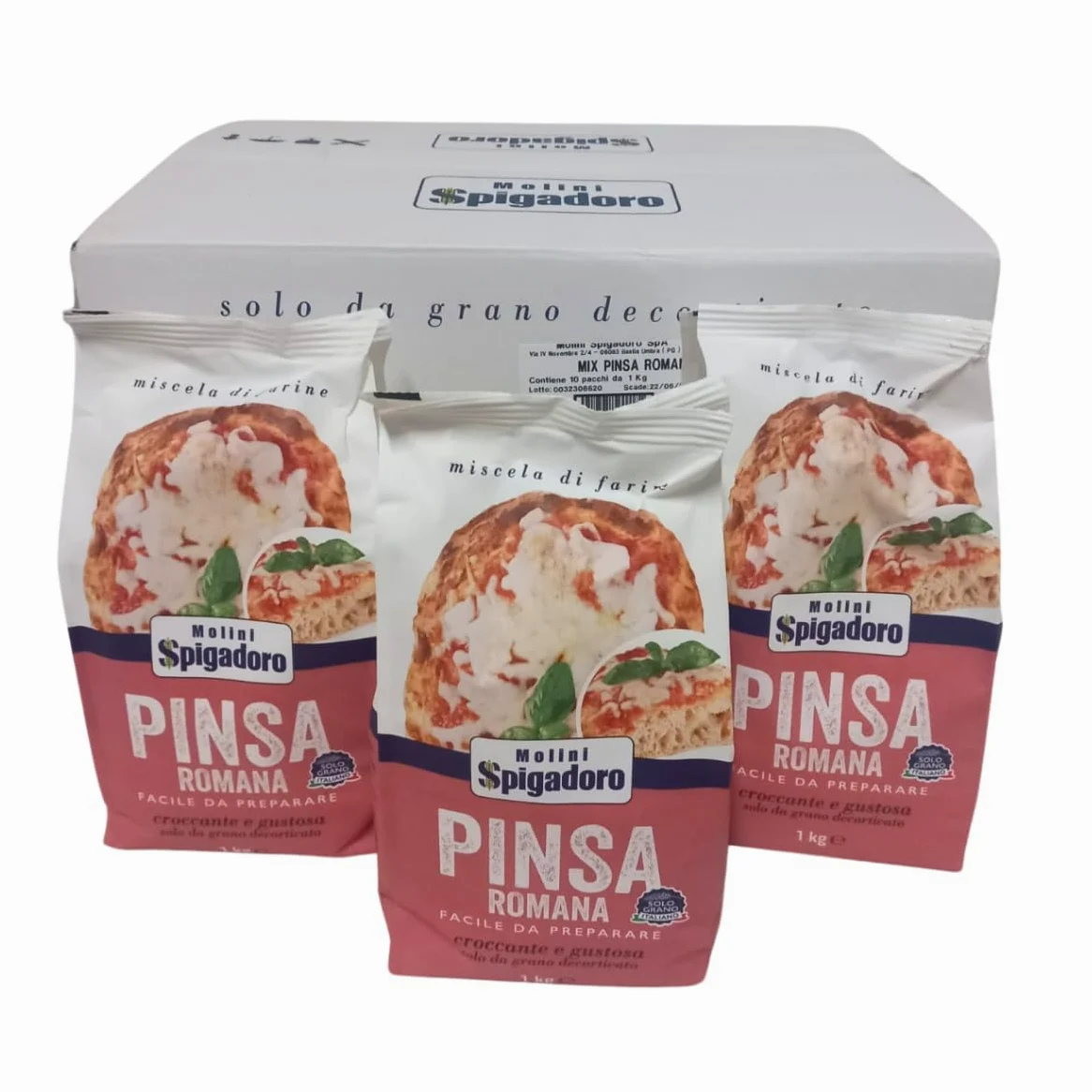 Molini Spigadoro Mix Pinsa Romana (10pezzi x 1kg) miscela con farina da grano 100% Italiano, Decorticato e farina di riso e soia, ottima per pizza e impasti ad alta idratazione