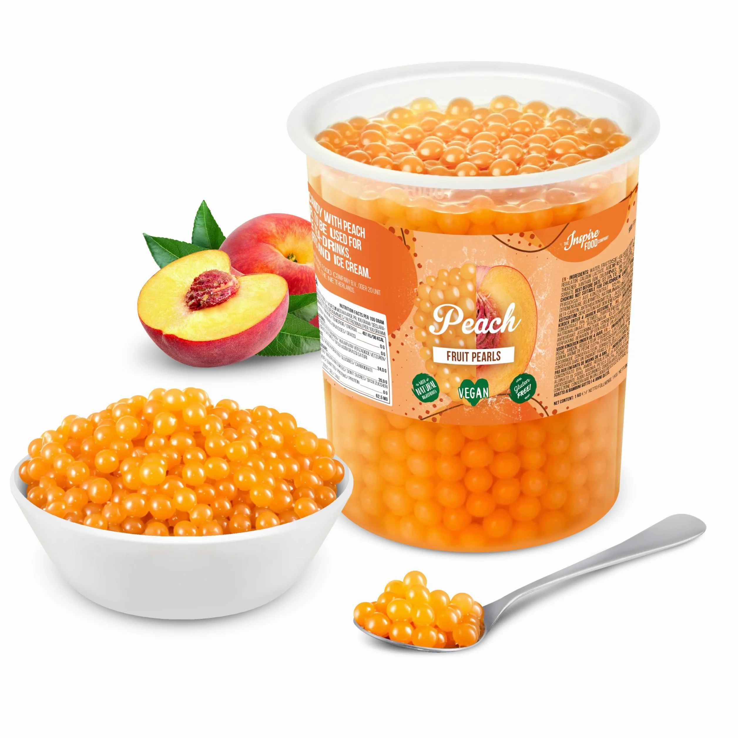 POPPING BOBA - Sferette alla frutta per Bubble Tea - Pesca - 1 kg - nessun colorante artificiale, basso contenuto di zucchero, succo di frutta vero, 100% vegan e senza glutine