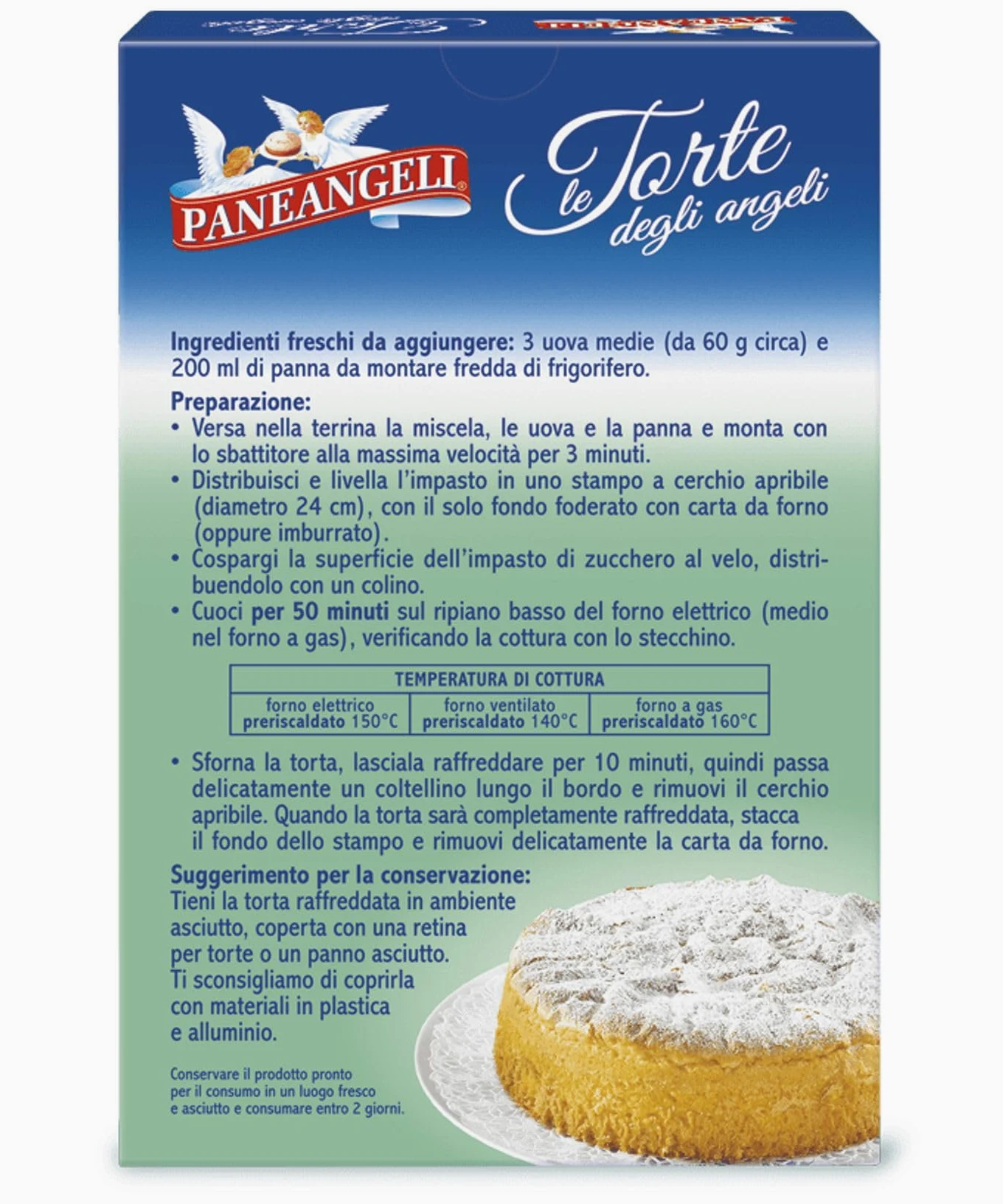Paneangeli Torta degli Angeli alla Vaniglia, Preparato in Polvere, 410g, Confezione da 8 Pezzi