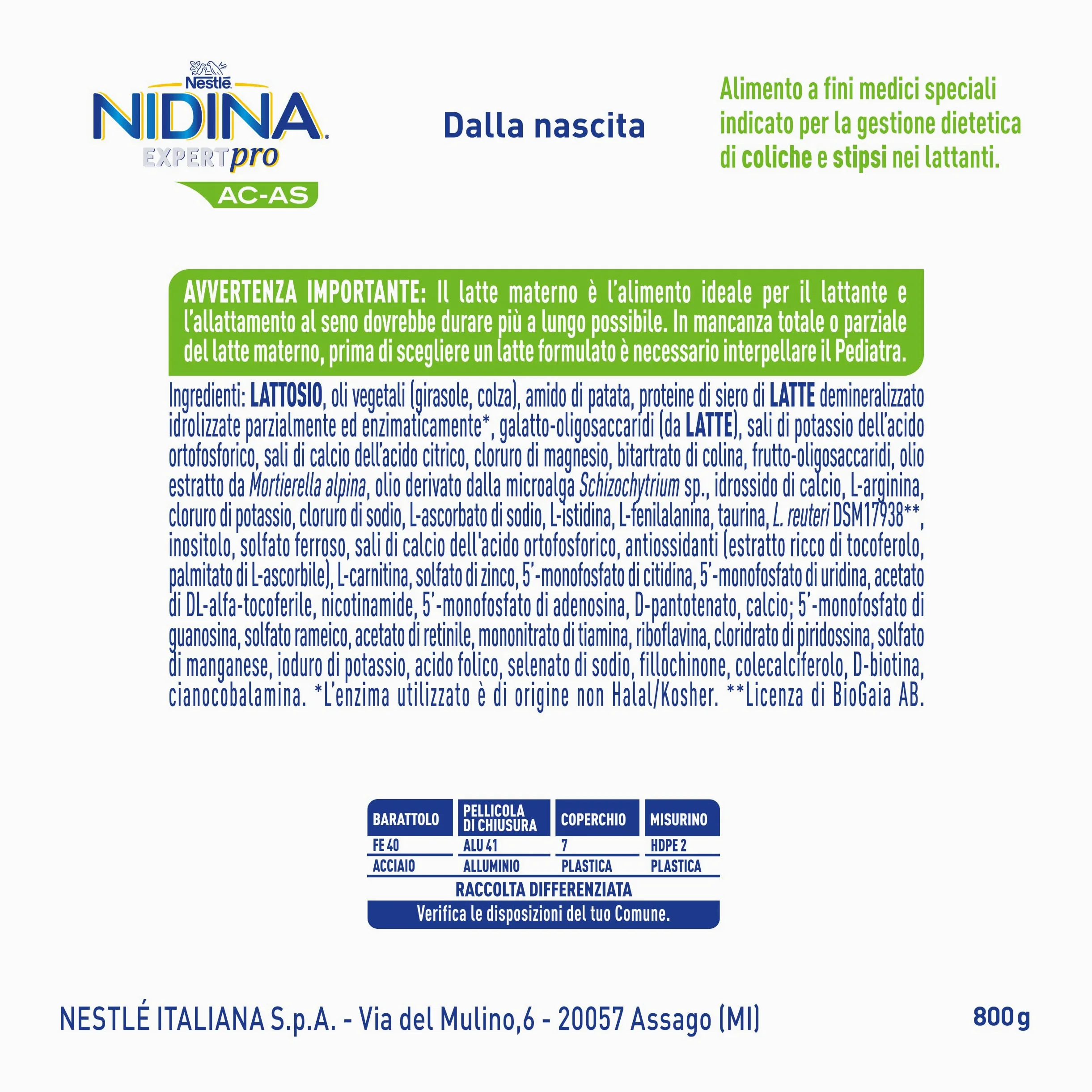 NIDINA EXPERT PRO AC-AS Alimento a fini medici speciali in polvere, Latta 800g