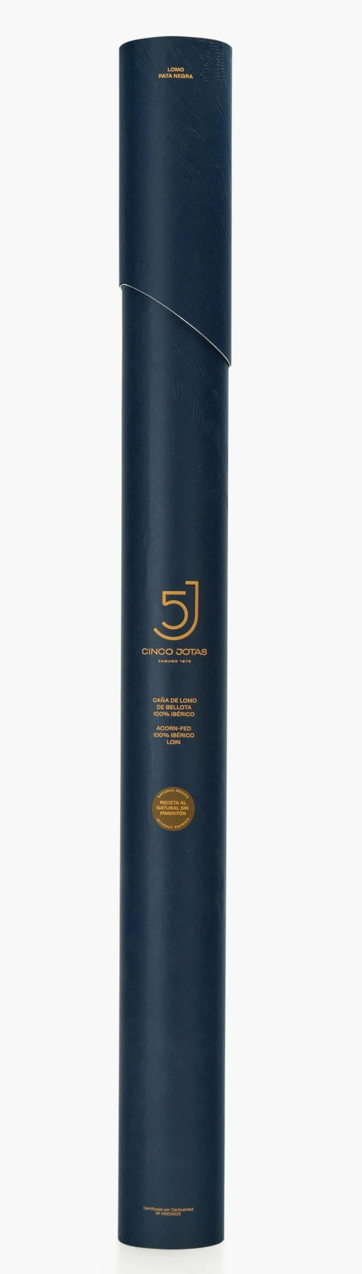 5J CINCO JOTAS DE BELLOTA 100% IBERICO JABUGO 1879, Lomo Iberico de Bellota senza Peperoncino, Qualità 5J, Suini Iberici Ruspanti Alimentati con Ghiande - Canna Intera 700-850 gr